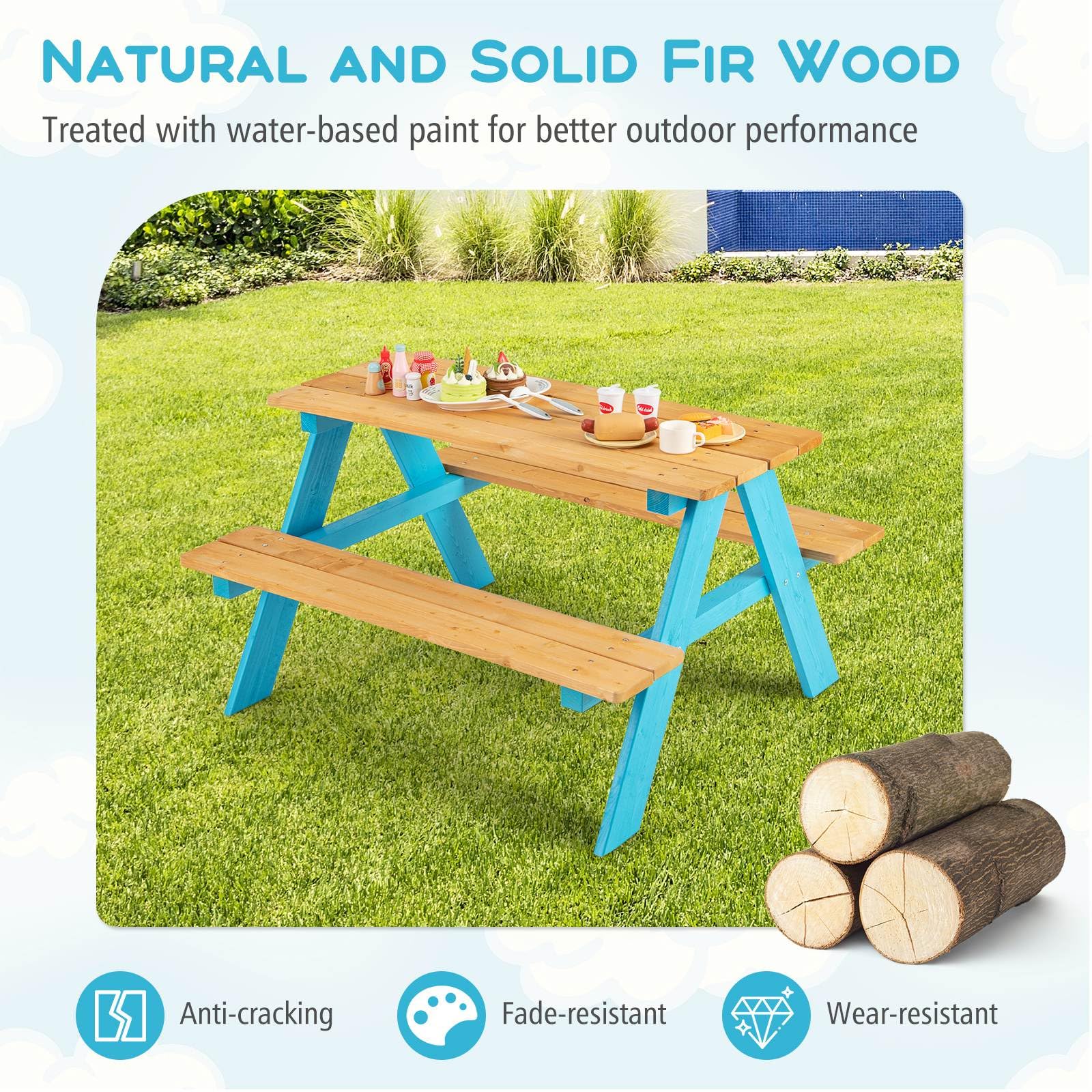 HONEY JOY Kids Wooden Picnic Table Set, Outdoor Children Table with Bench Seats - Image 4