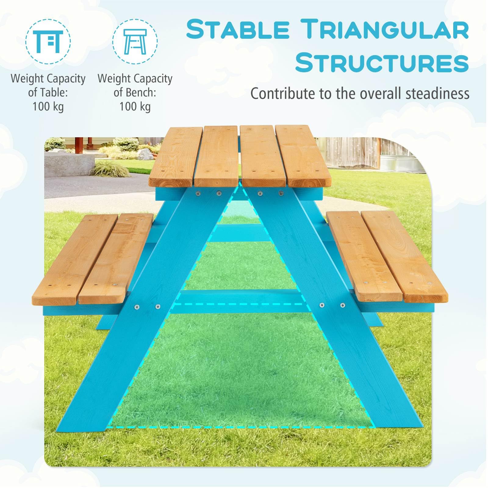 HONEY JOY Kids Wooden Picnic Table Set, Outdoor Children Table with Bench Seats - Image 6