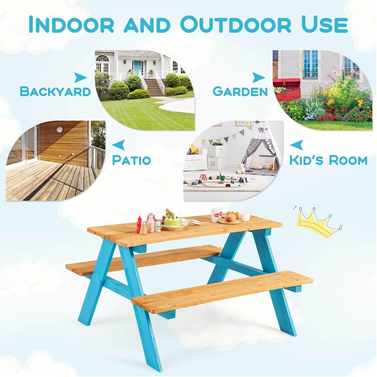 HONEY JOY Kids Wooden Picnic Table Set, Outdoor Children Table with Bench Seats - Image 7