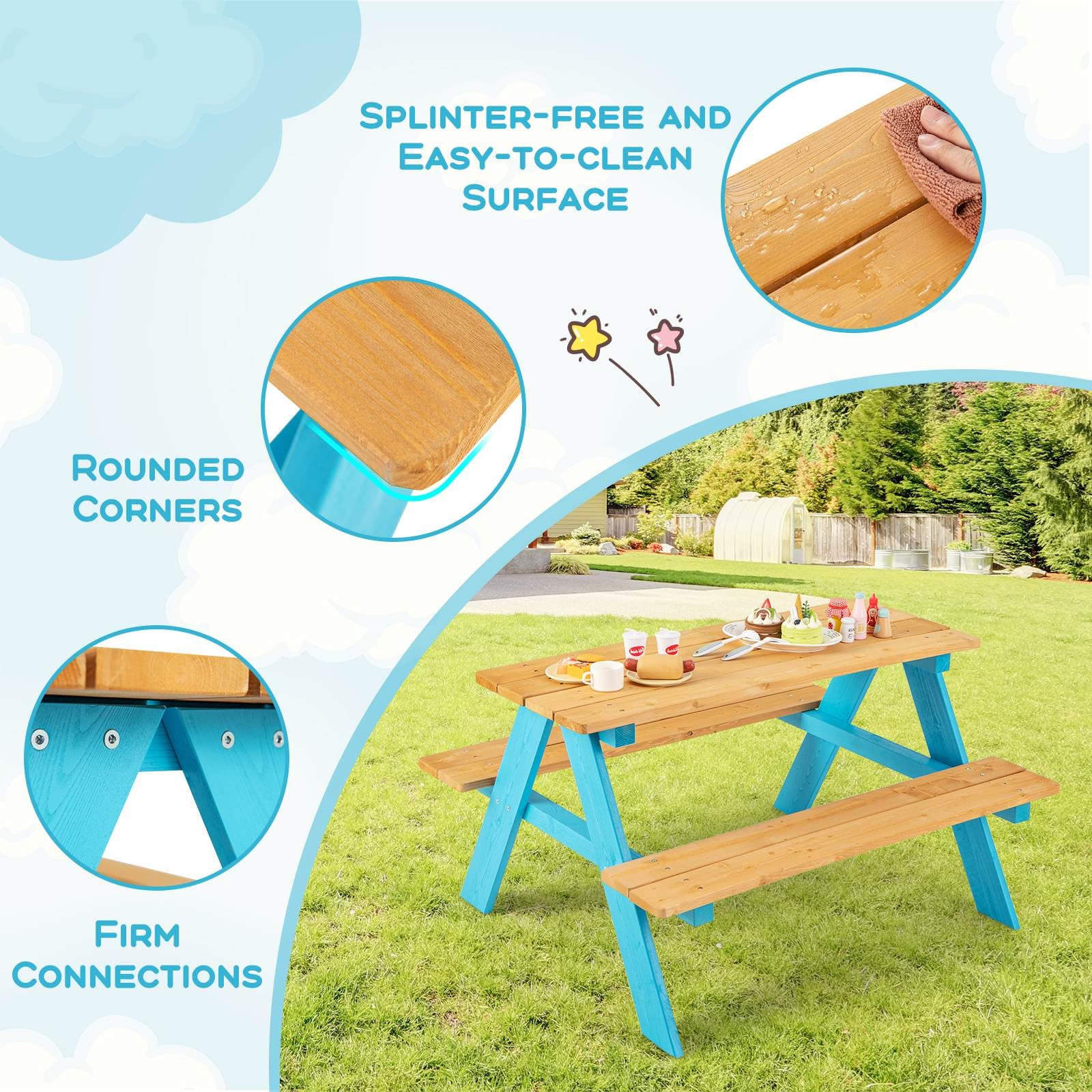 HONEY JOY Kids Wooden Picnic Table Set, Outdoor Children Table with Bench Seats - Image 8