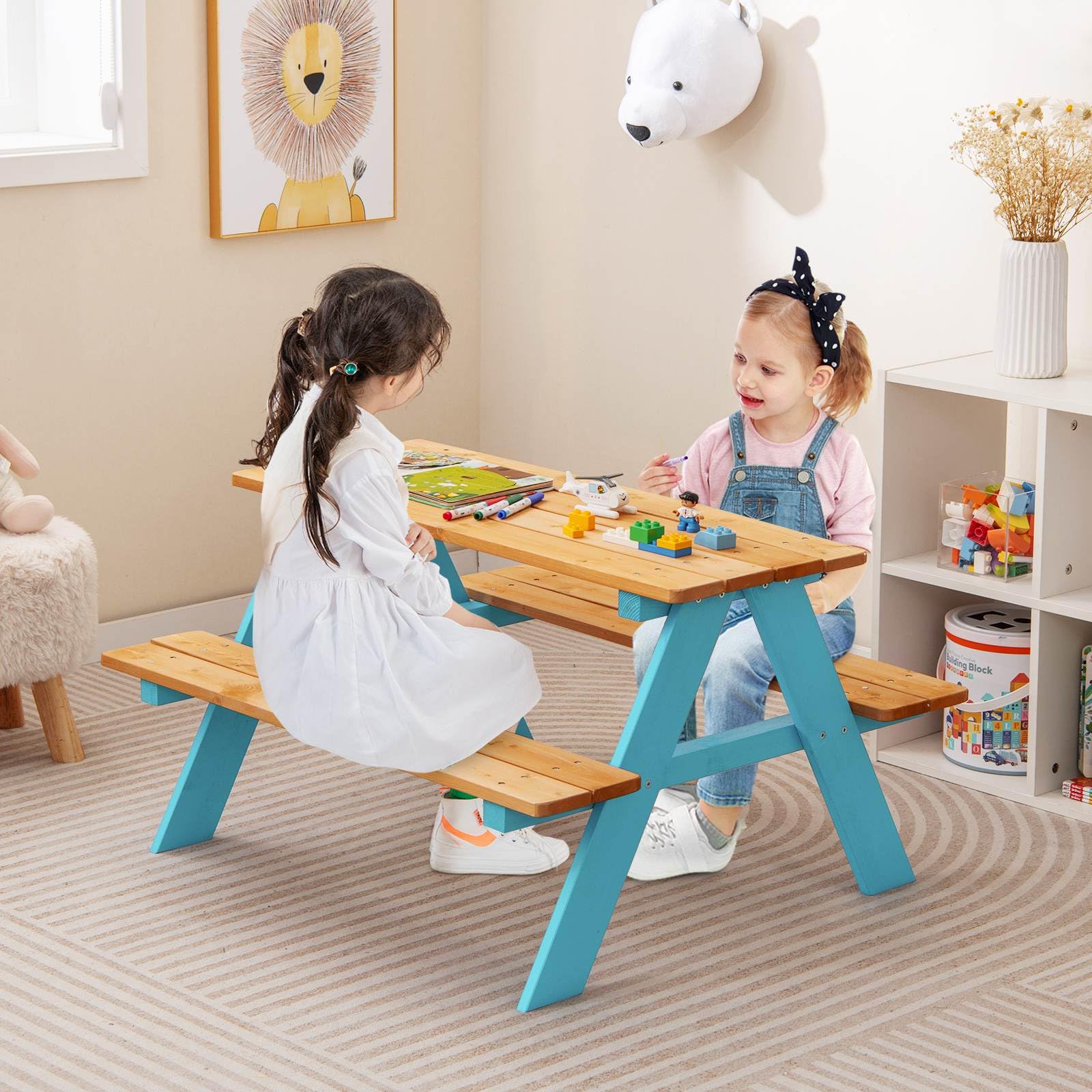 HONEY JOY Kids Wooden Picnic Table Set, Outdoor Children Table with Bench Seats - Image 9