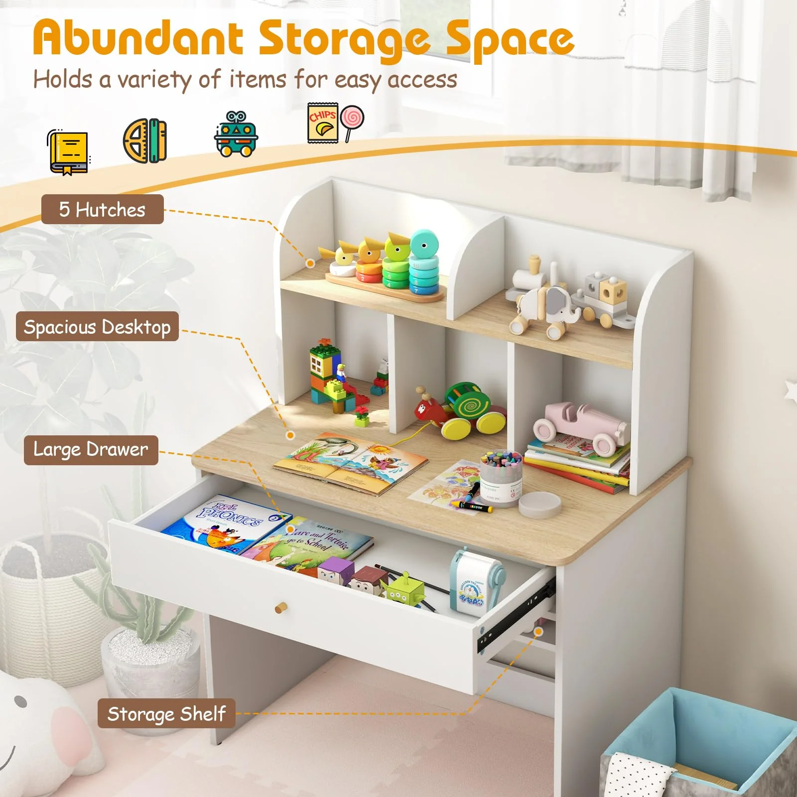 HONEY JOY Kids Wooden Study Desk - Image 4