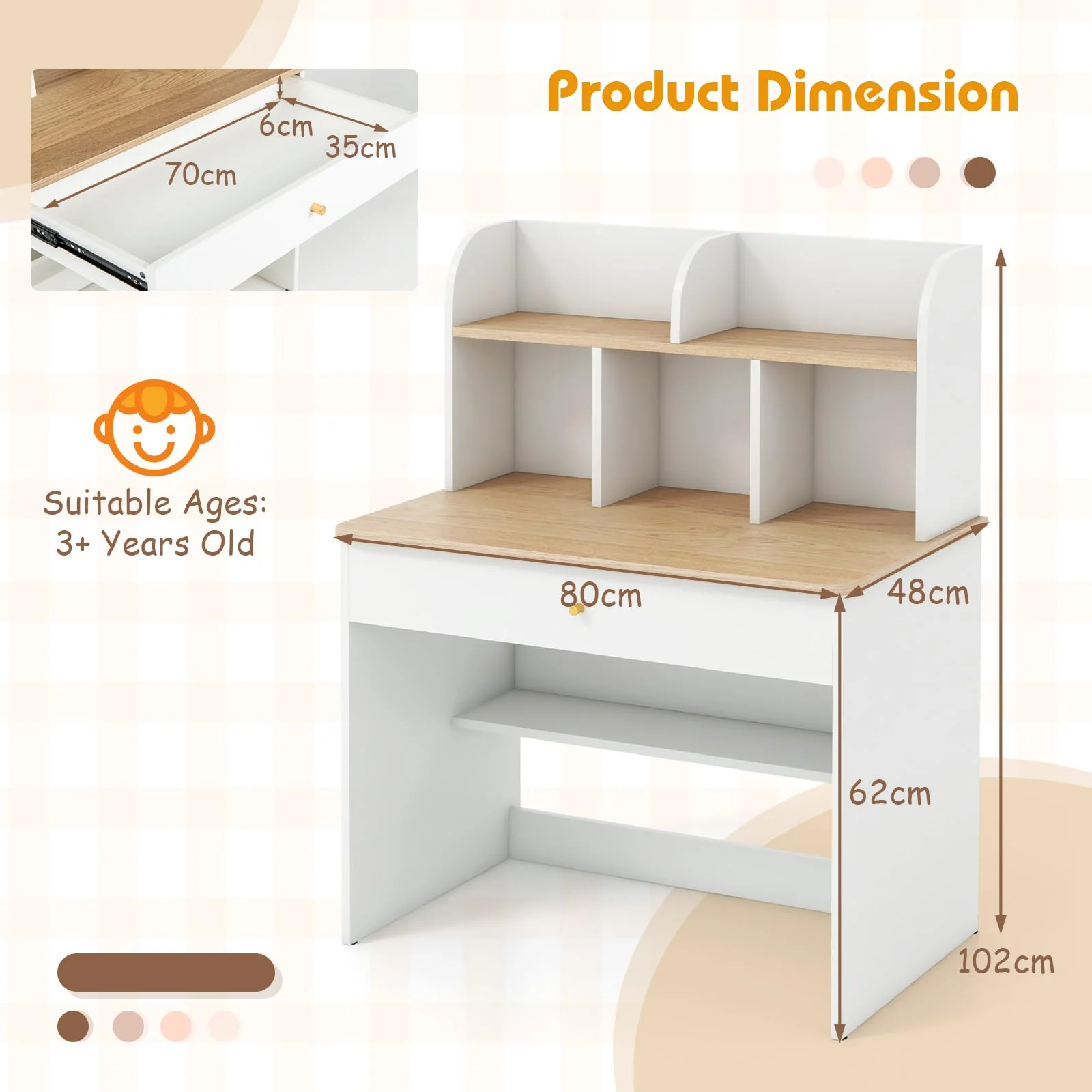 HONEY JOY Kids Wooden Study Desk - Image 5