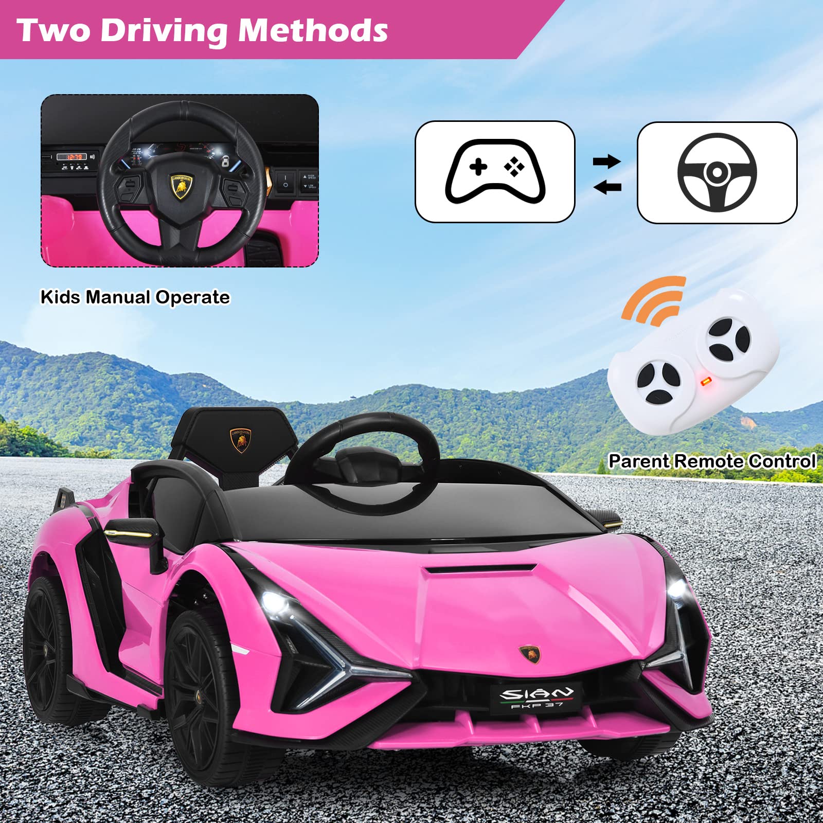 HONEY JOY Lamborghini Licensed Kids Ride On Car, Children Electric Ride-on Vehicle with Parent Remote Contro - Image 4