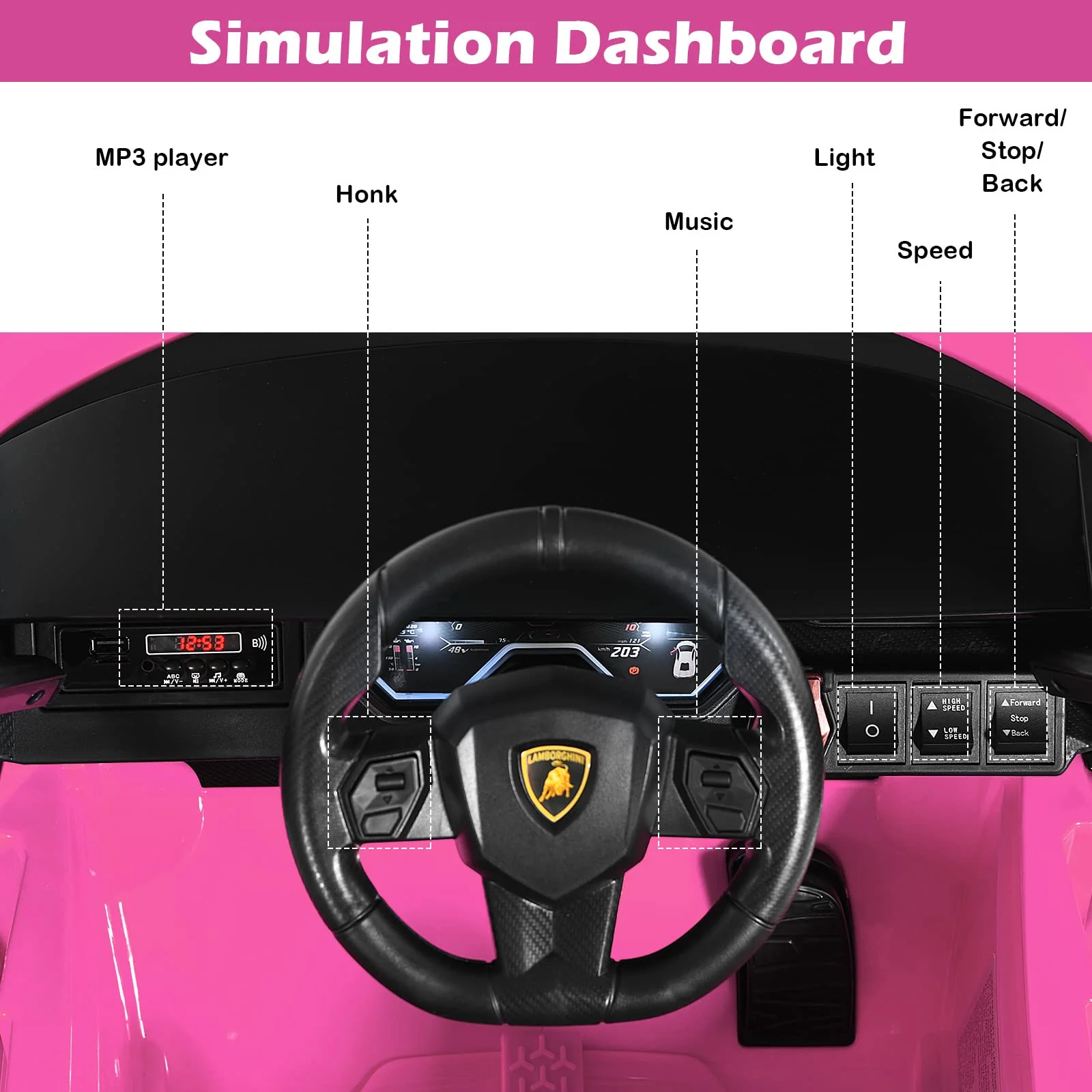 HONEY JOY Lamborghini Licensed Kids Ride On Car, Children Electric Ride-on Vehicle with Parent Remote Contro - Image 6