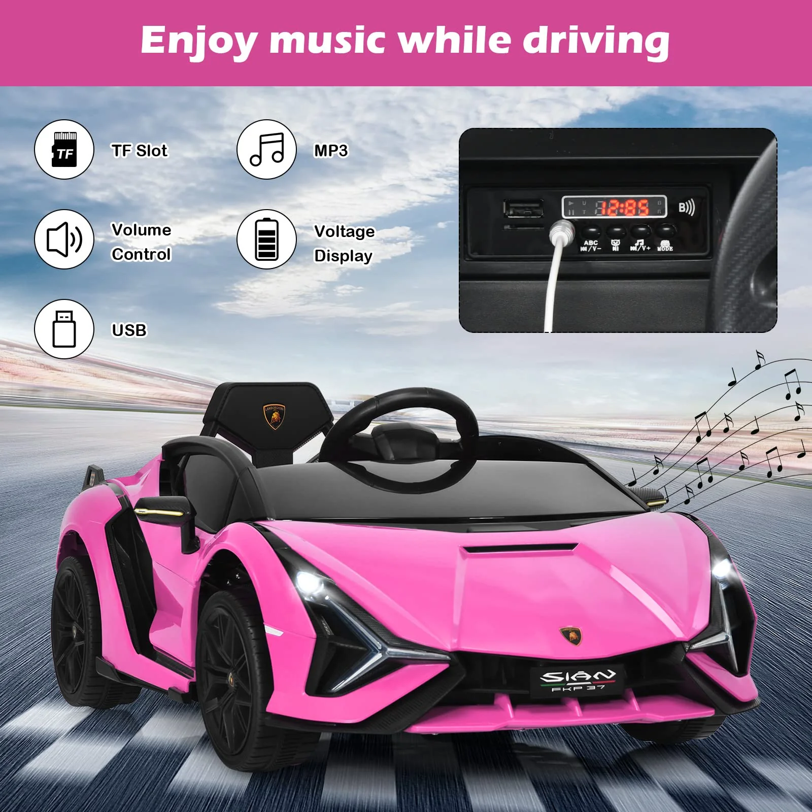 HONEY JOY Lamborghini Licensed Kids Ride On Car, Children Electric Ride-on Vehicle with Parent Remote Contro - Image 7
