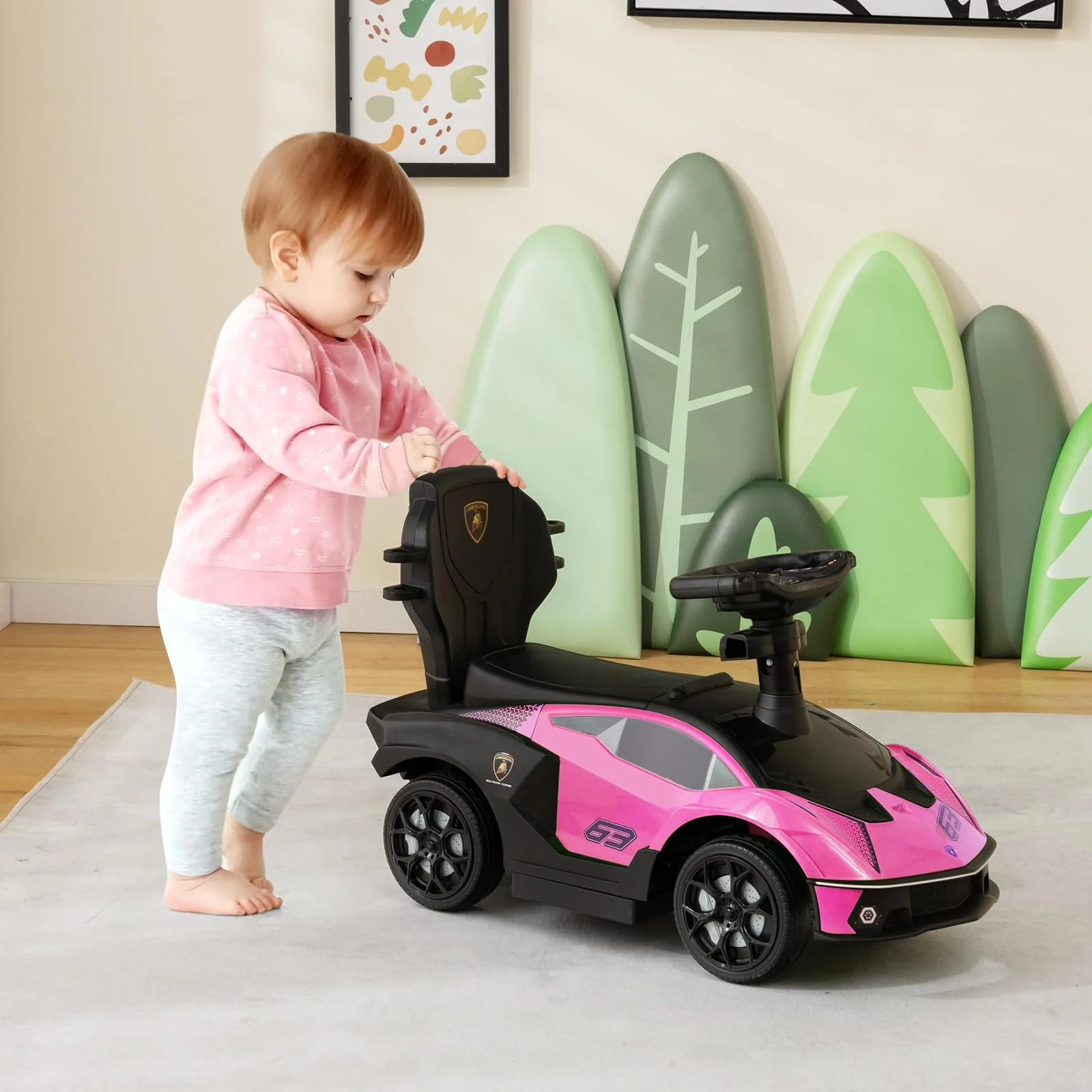HONEY JOY Lamborghini Licensed Push Cars for Toddlers 1-3, 3 in 1 Stroller Sliding Walking Car w/Handle - Image 14