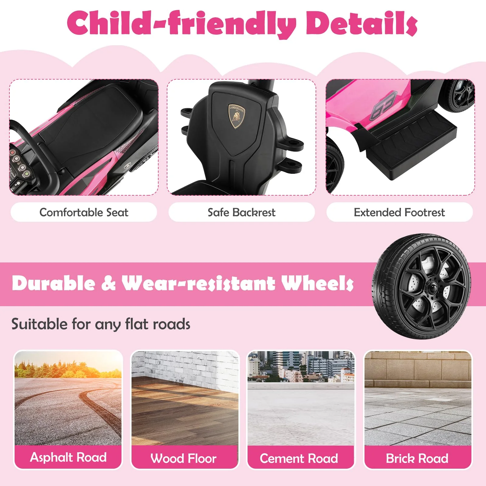 HONEY JOY Lamborghini Licensed Push Cars for Toddlers 1-3, 3 in 1 Stroller Sliding Walking Car w/Handle - Image 16