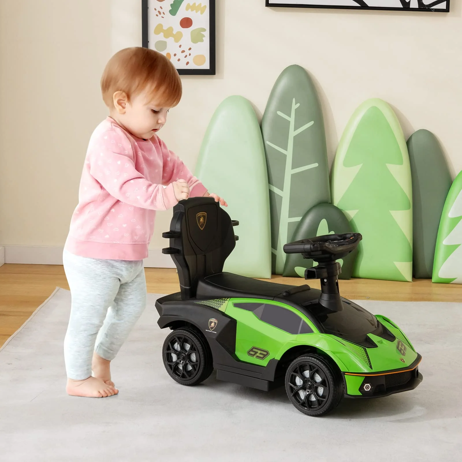 HONEY JOY Lamborghini Licensed Push Cars for Toddlers 1-3, 3 in 1 Stroller Sliding Walking Car w/Handle - Image 8