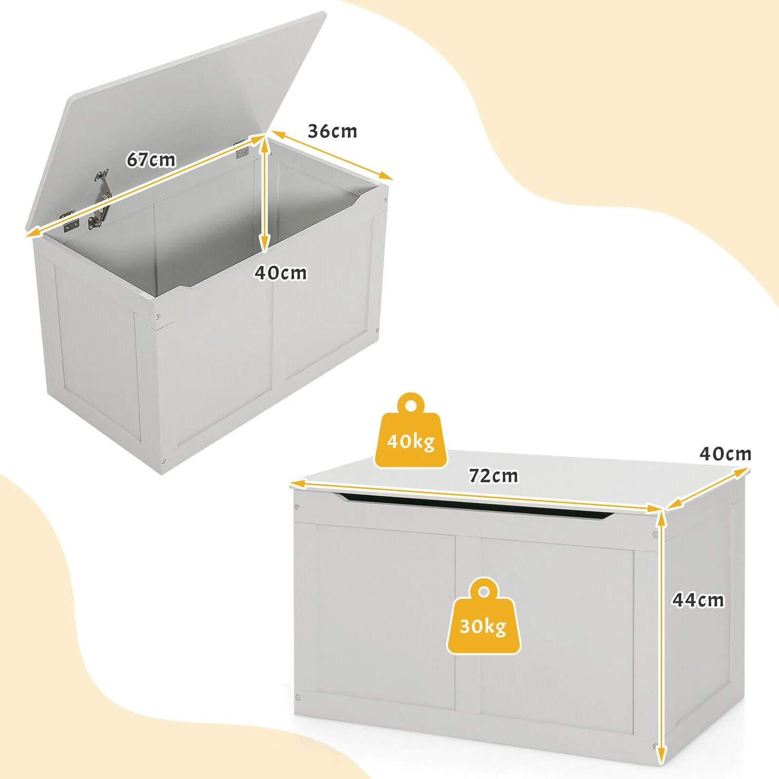 HONEY JOY Large Toy Storage Box, Wooden Storage Chest Organiser w/Safety Hinged Lid - Image 9