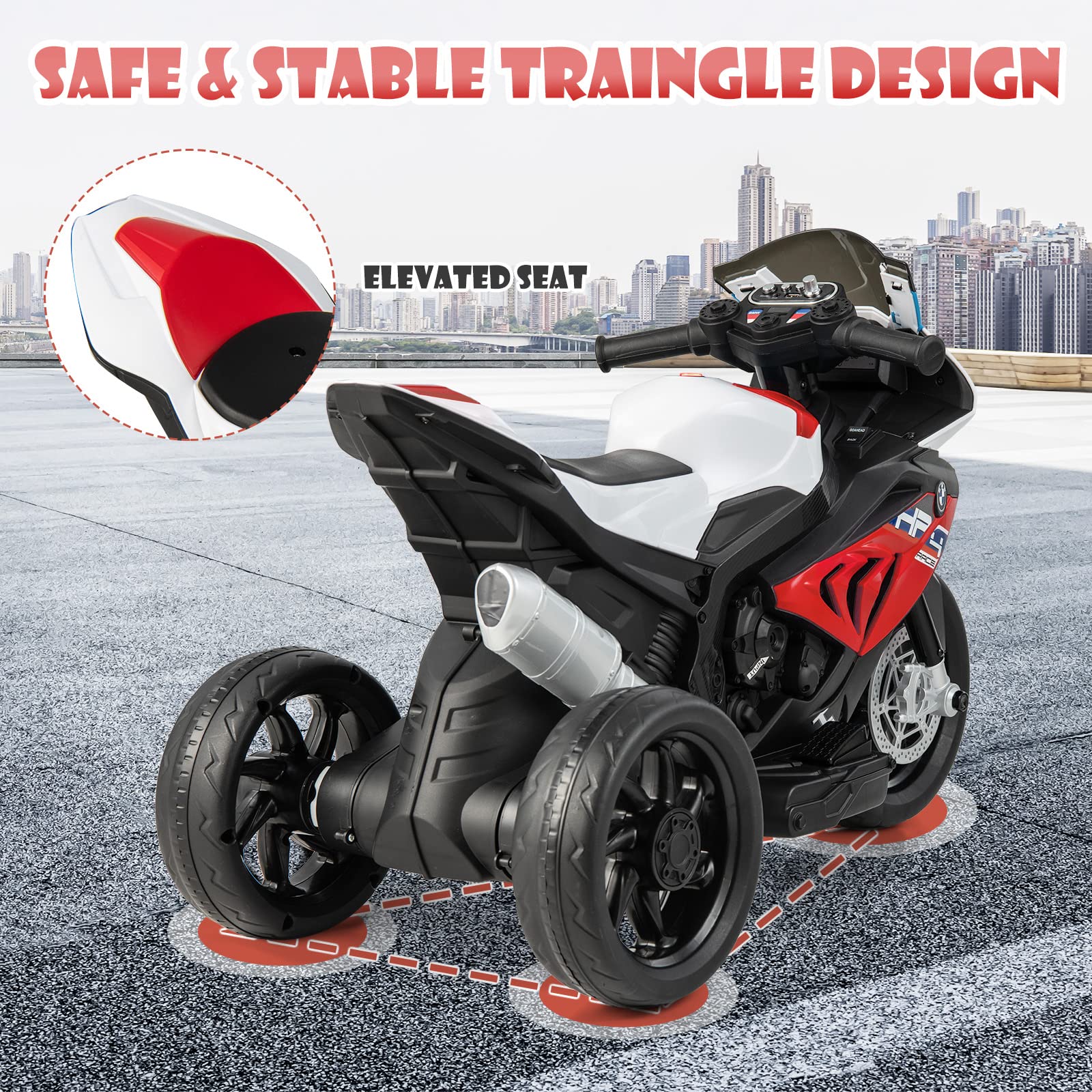 HONEY JOY Licensed BMW 12V Kids Ride on Motorcycle Electric Ride on Toy 3 Wheels - Image 5