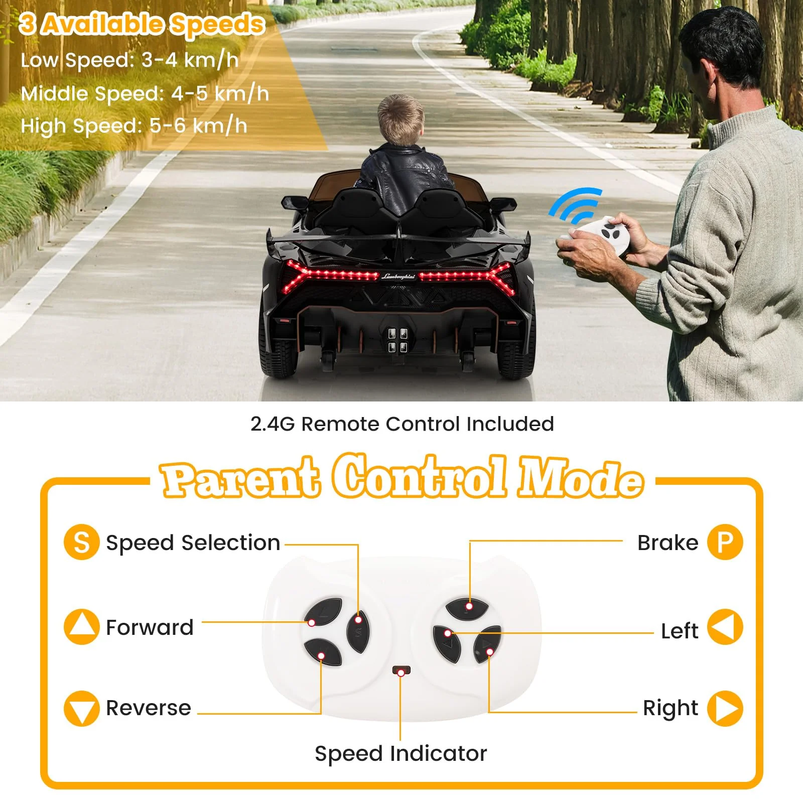 HONEY JOY Licensed Lamborghini Kid Ride-on Sports Car - Image 3