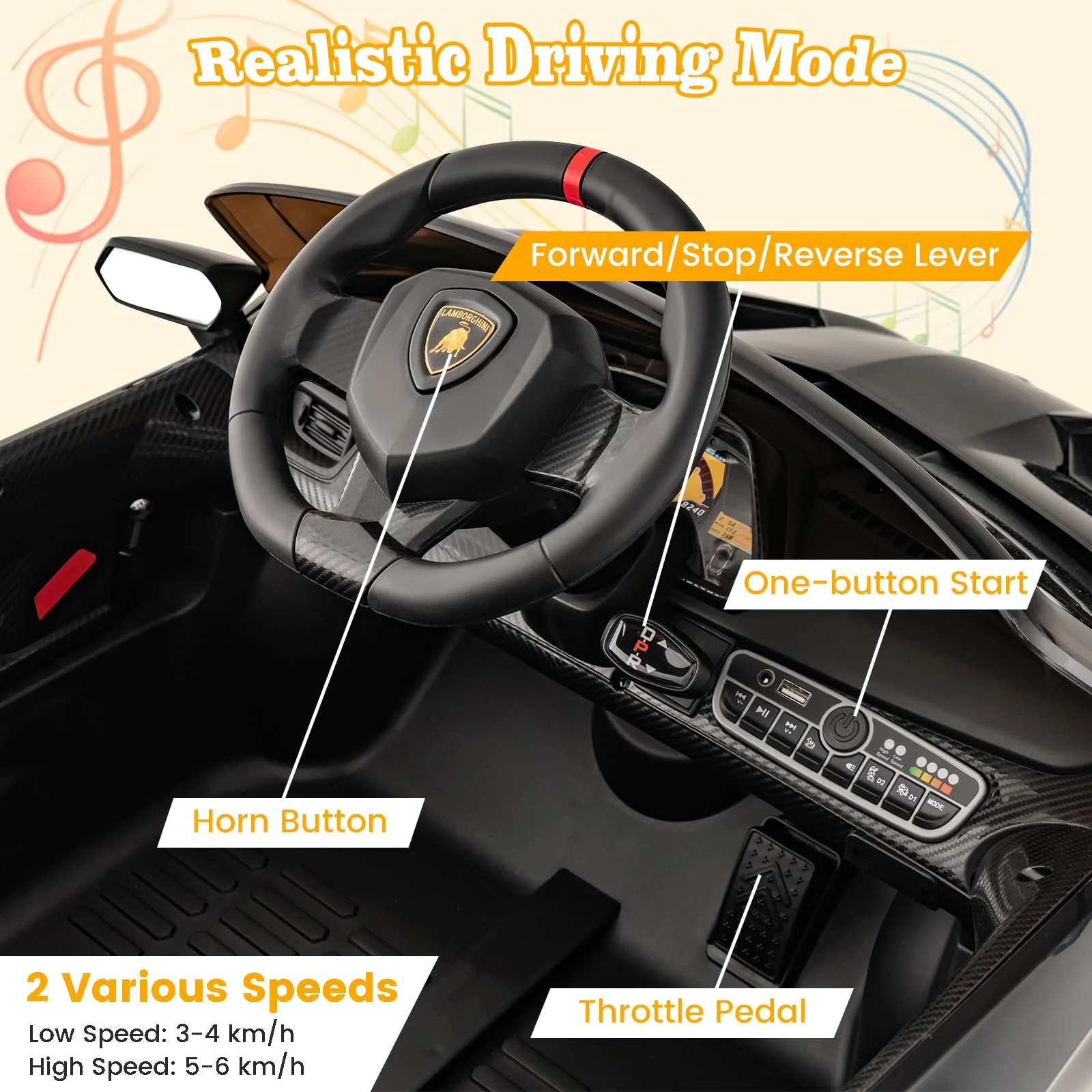 HONEY JOY Licensed Lamborghini Kid Ride-on Sports Car - Image 9