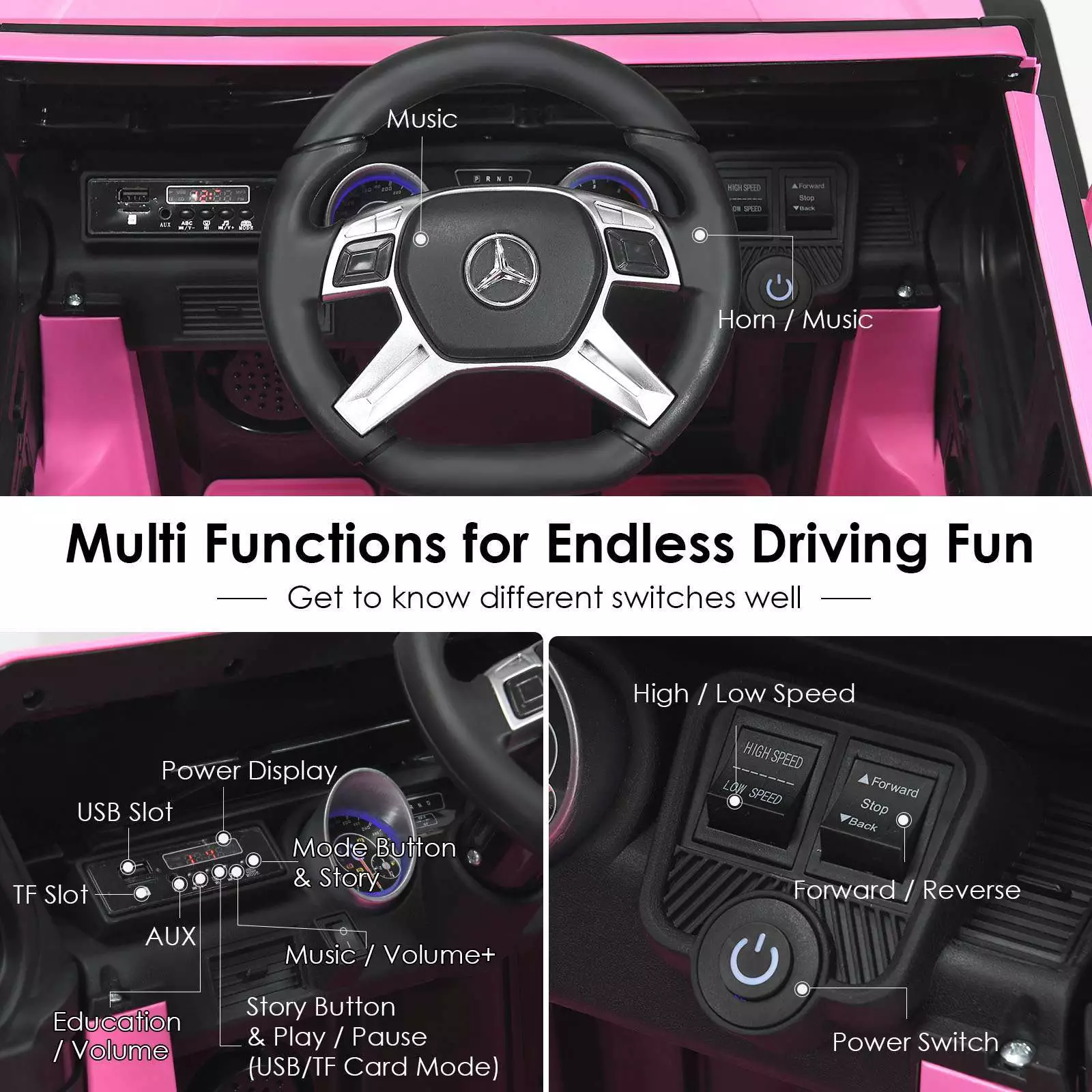 HONEY JOY Licensed Mercedes Benz Kids Ride on Car 12V Electric Vehicle Toy Car - Image 12