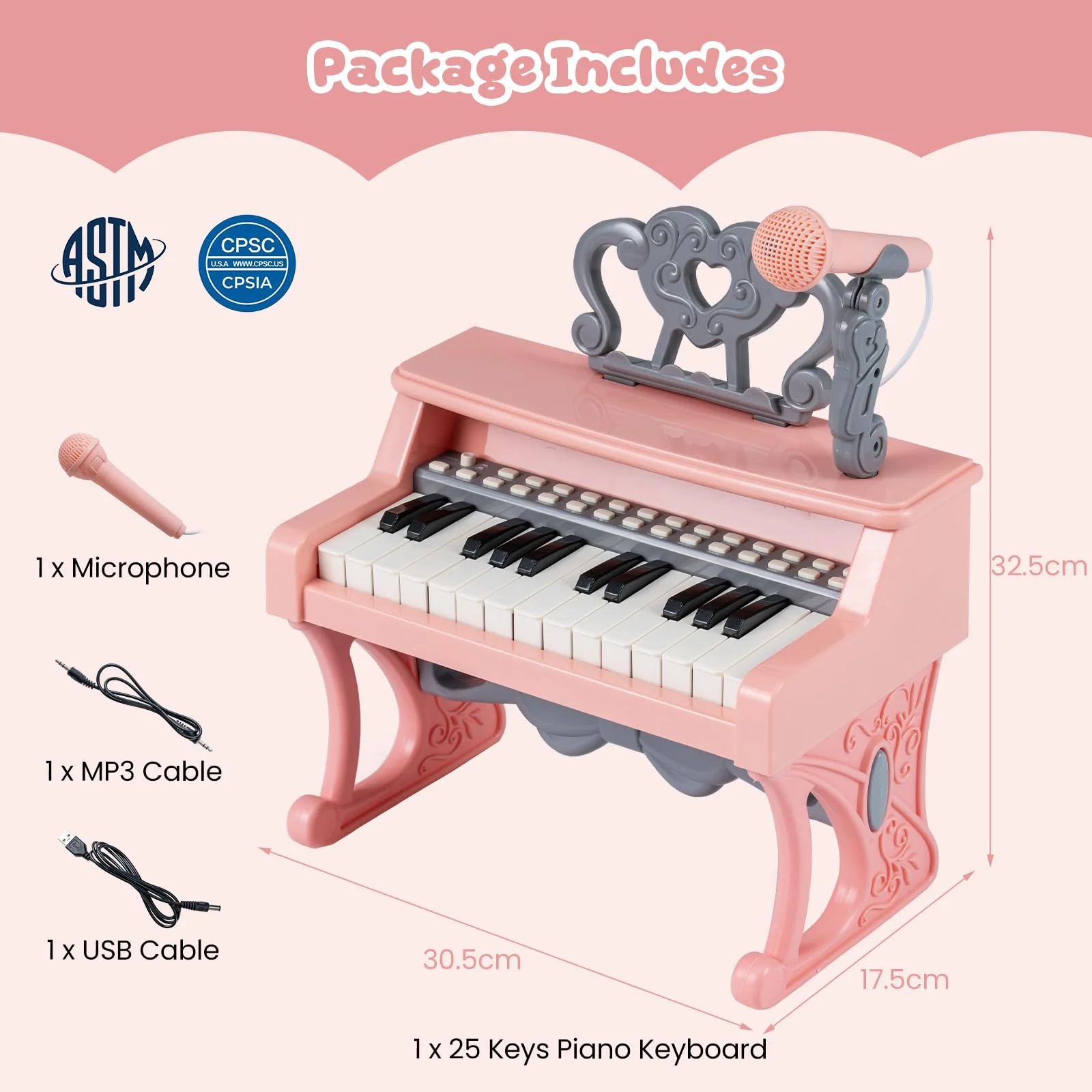 HONEY JOY Mini Keyboard Piano for Kids, 25 Keys Electric Piano - Image 3