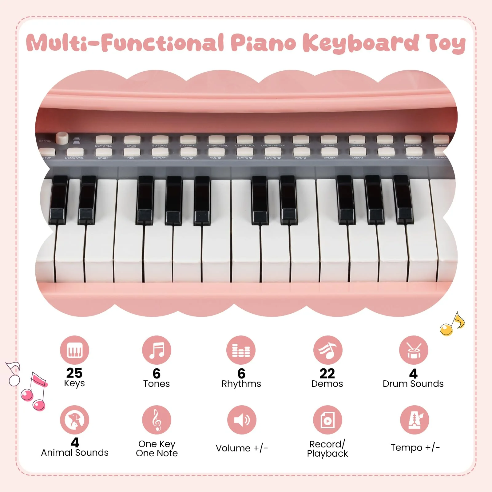 HONEY JOY Mini Keyboard Piano for Kids, 25 Keys Electric Piano - Image 4