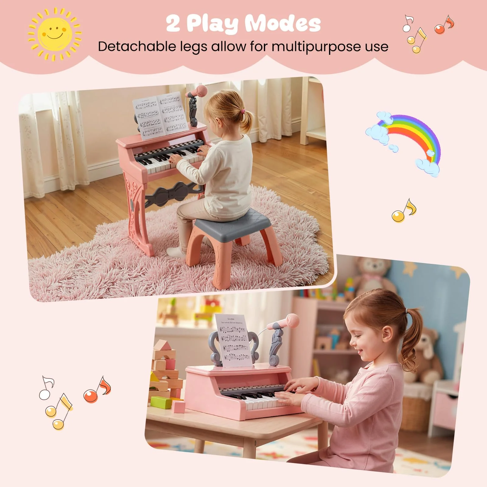 HONEY JOY Mini Keyboard Piano for Kids, 25 Keys Electric Piano w/Stool - Image 4