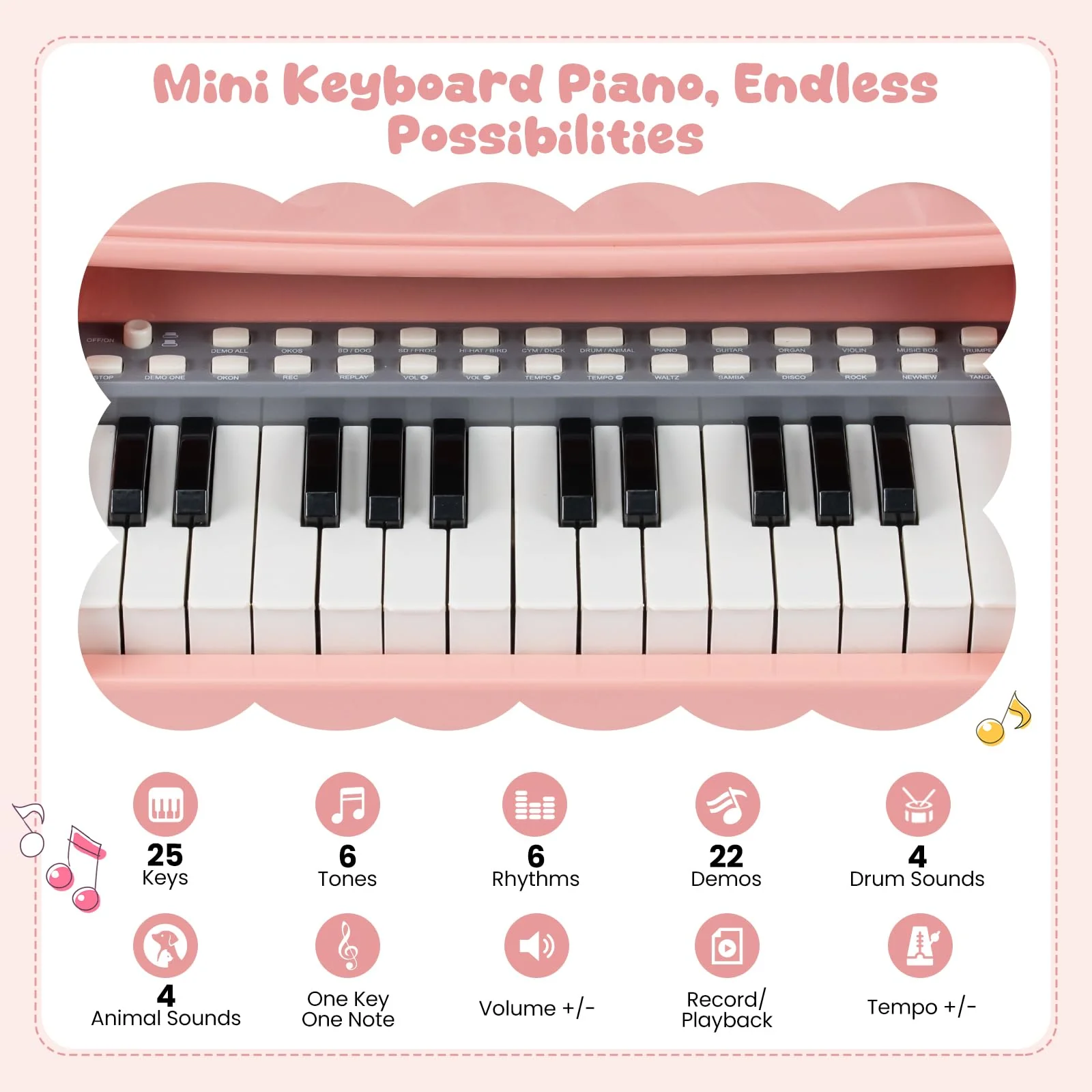 HONEY JOY Mini Keyboard Piano for Kids, 25 Keys Electric Piano w/Stool - Image 5