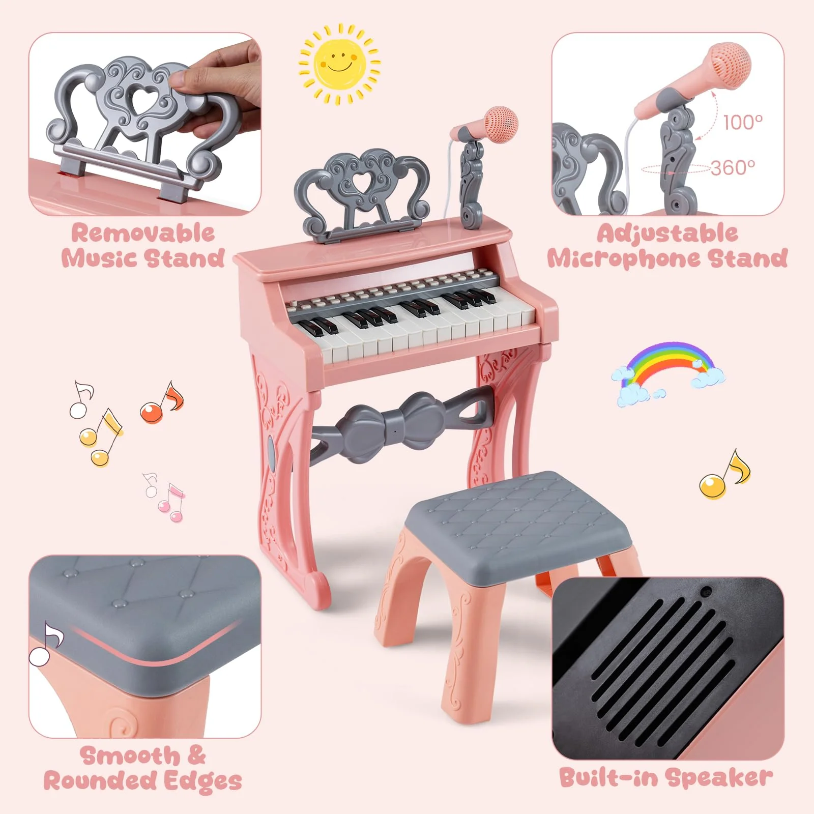 HONEY JOY Mini Keyboard Piano for Kids, 25 Keys Electric Piano w/Stool - Image 8