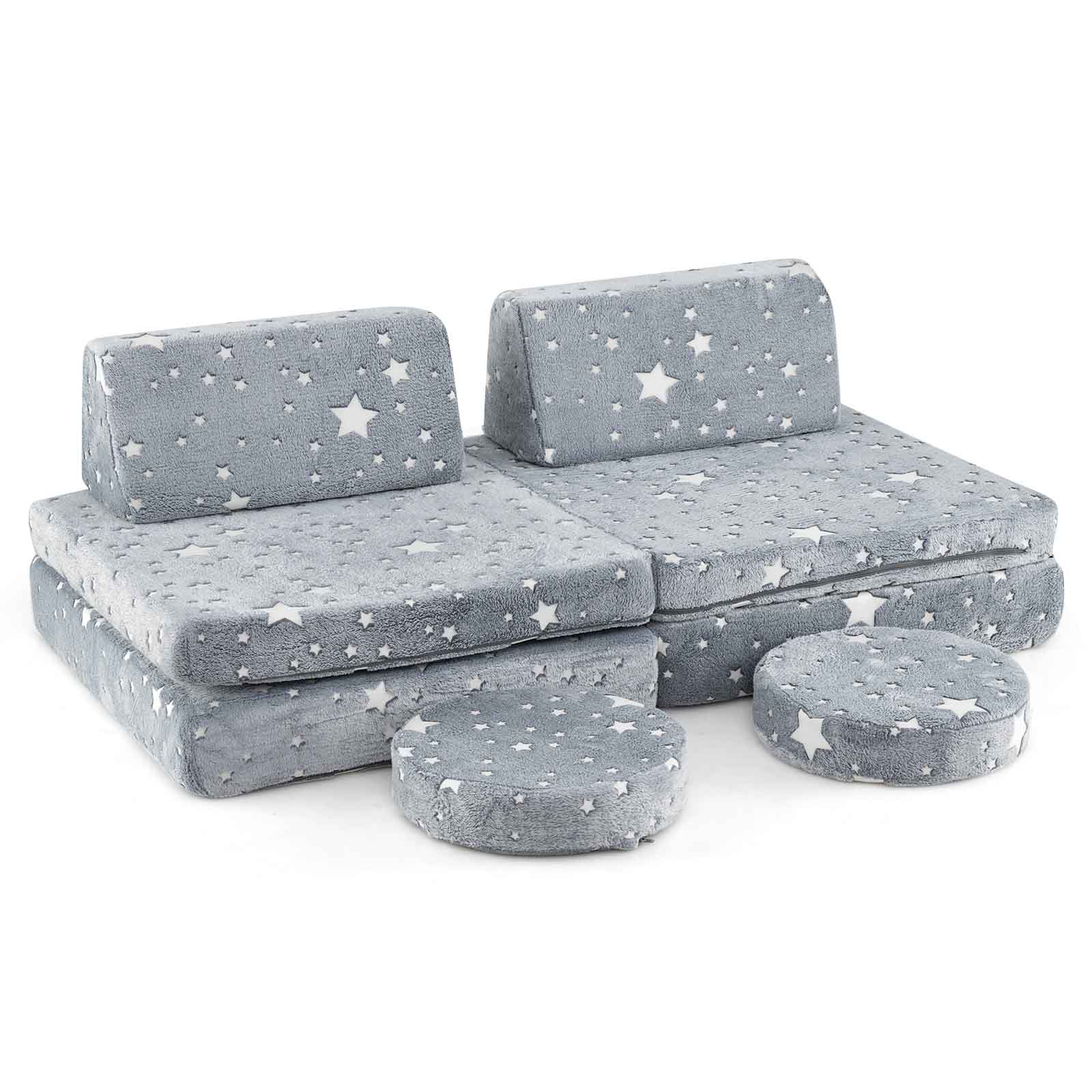 HONEY JOY Modular Kids Play Couch Set, 6 PCS Glow in The Dark Fold Out Children Sofa Couch Chair w/Machine-Washable Flannel Covers - Image 10