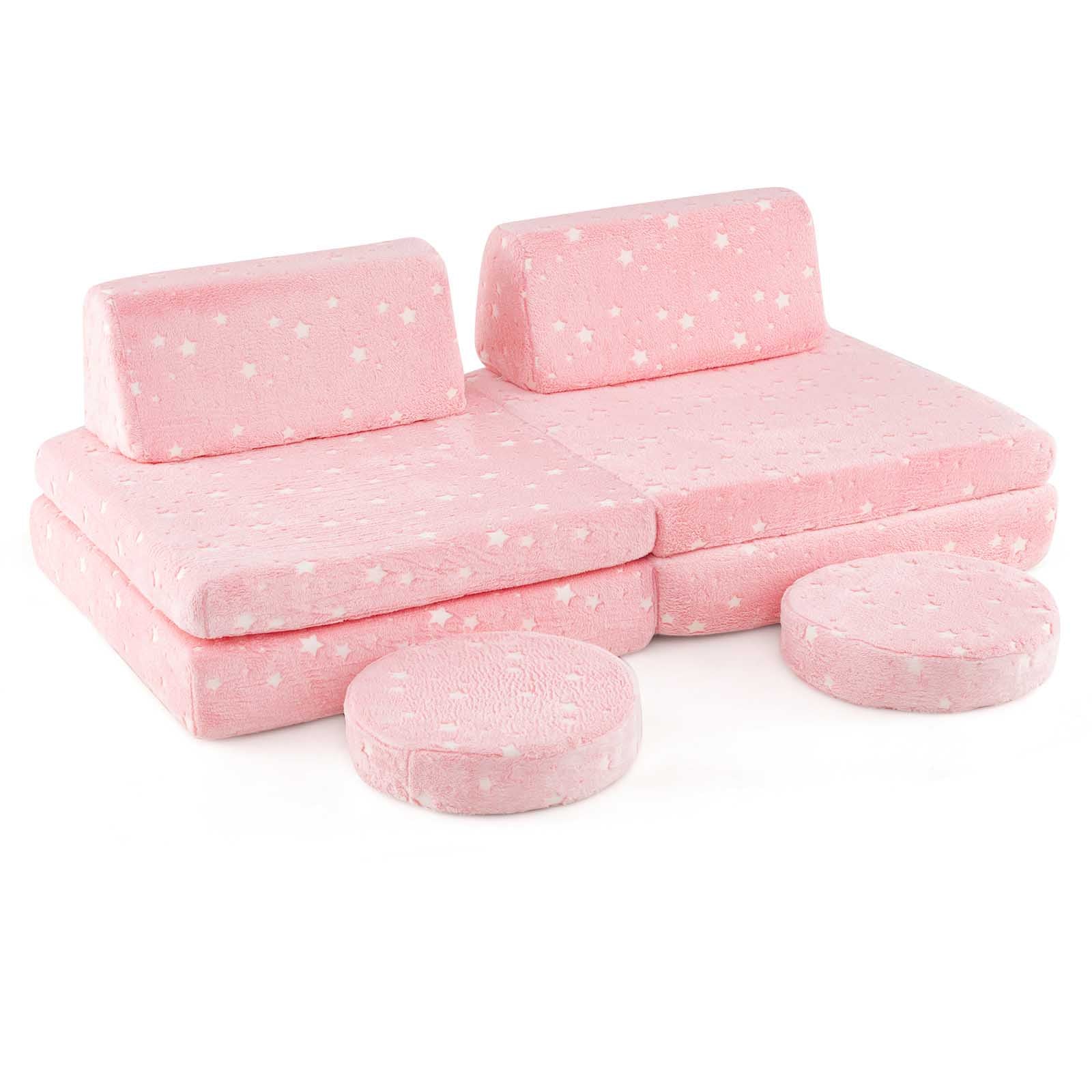 HONEY JOY Modular Kids Play Couch Set, 6 PCS Glow in The Dark Fold Out Children Sofa Couch Chair w/Machine-Washable Flannel Covers - Image 11