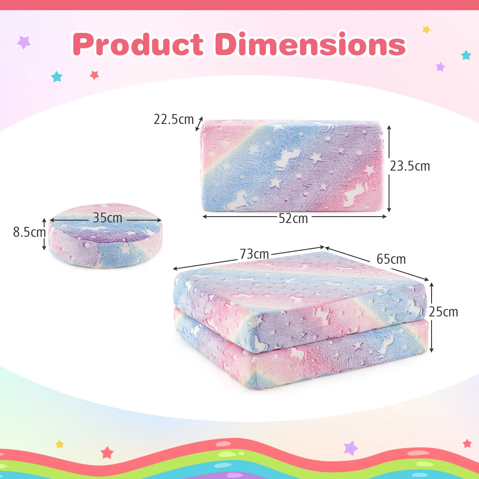 HONEY JOY Modular Kids Play Couch Set, 6 PCS Glow in The Dark Fold Out Children Sofa Couch Chair w/Machine-Washable Flannel Covers - Image 3
