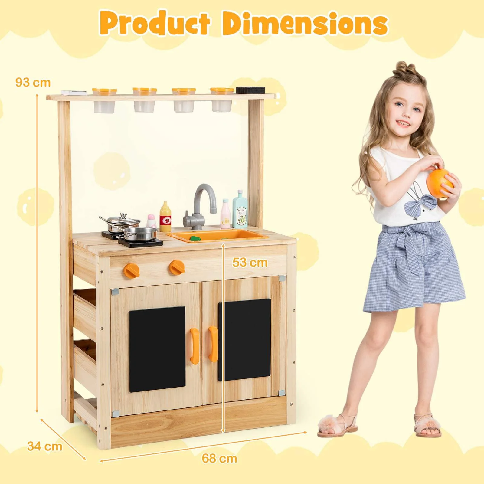 HONEY JOY Mud Kitchen for Kids, Fir Wood Kitchen Playset with Planting Pots, Cookware, Stoves - Image 7