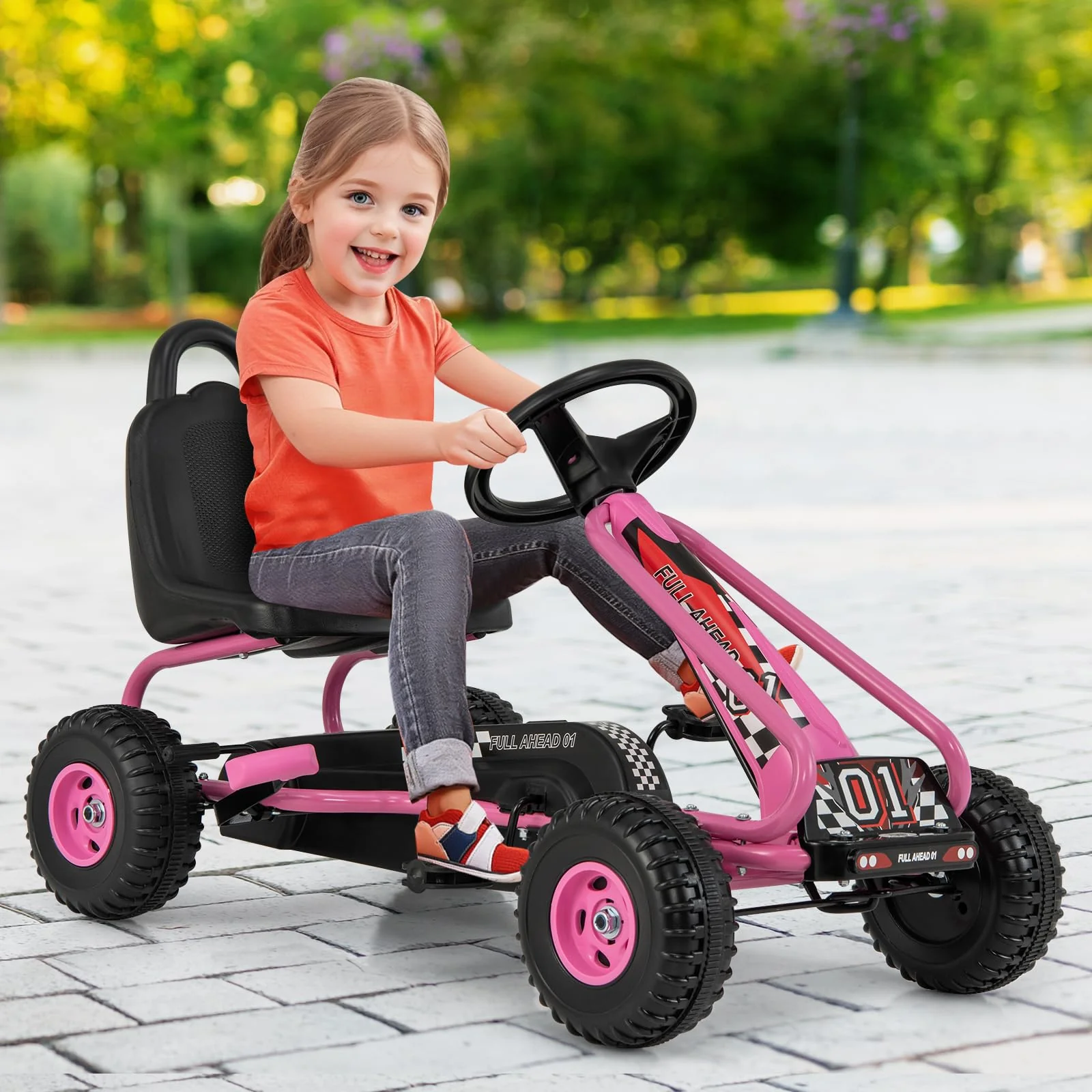 HONEY JOY Pedal Go Kart for Kids, 4 Wheel Pedal Powered Ride On - Image 2