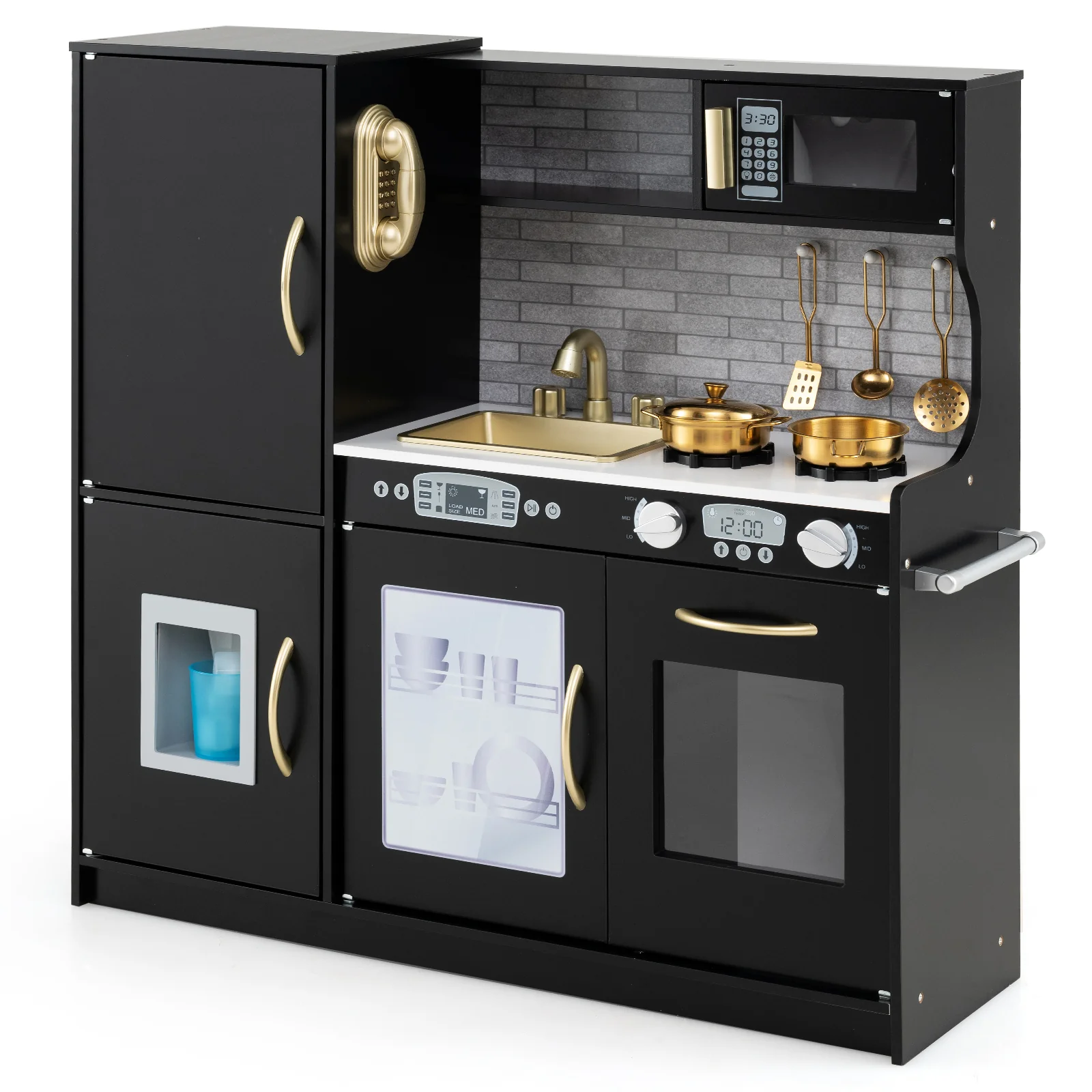 HONEY JOY Pretend Play Kitchen, Toddler Kitchen Playset w/Blackboard, Phone, Microwave, Ice Maker, Dishwasher & Oven - Image 16