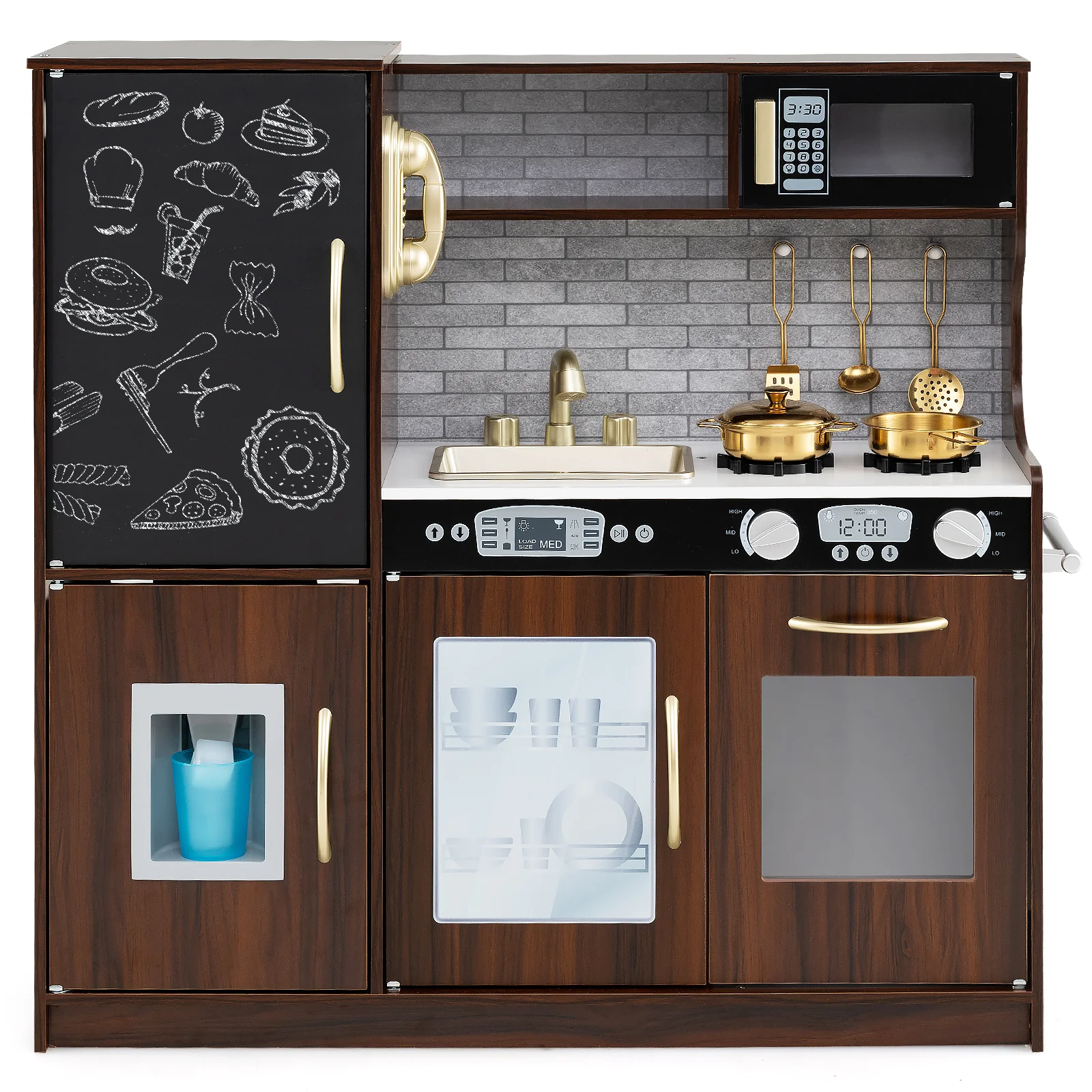 HONEY JOY Pretend Play Kitchen, Toddler Kitchen Playset w/Blackboard, Phone, Microwave, Ice Maker, Dishwasher & Oven - Image 17
