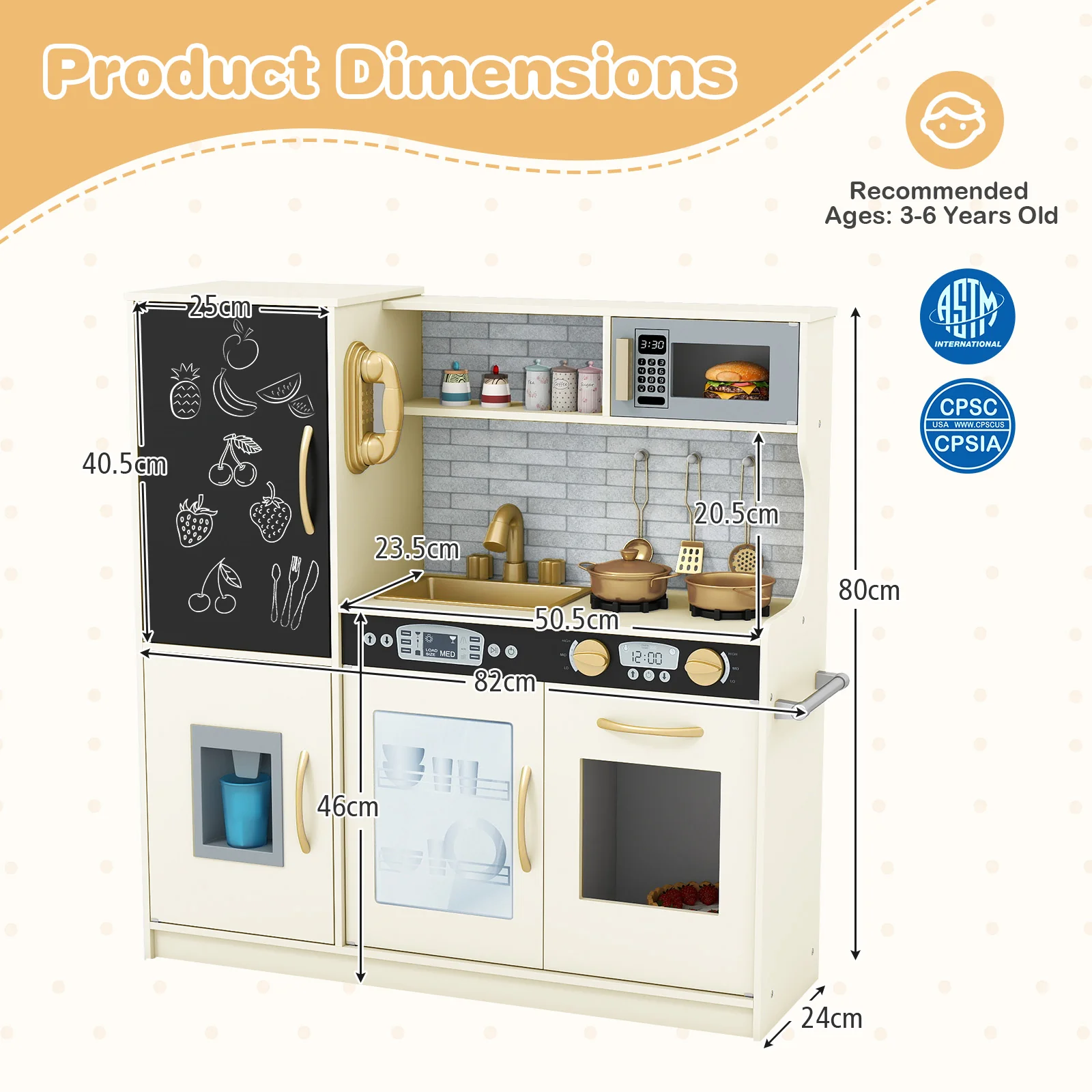 HONEY JOY Pretend Play Kitchen, Toddler Kitchen Playset w/Blackboard, Phone, Microwave, Ice Maker, Dishwasher & Oven - Image 9