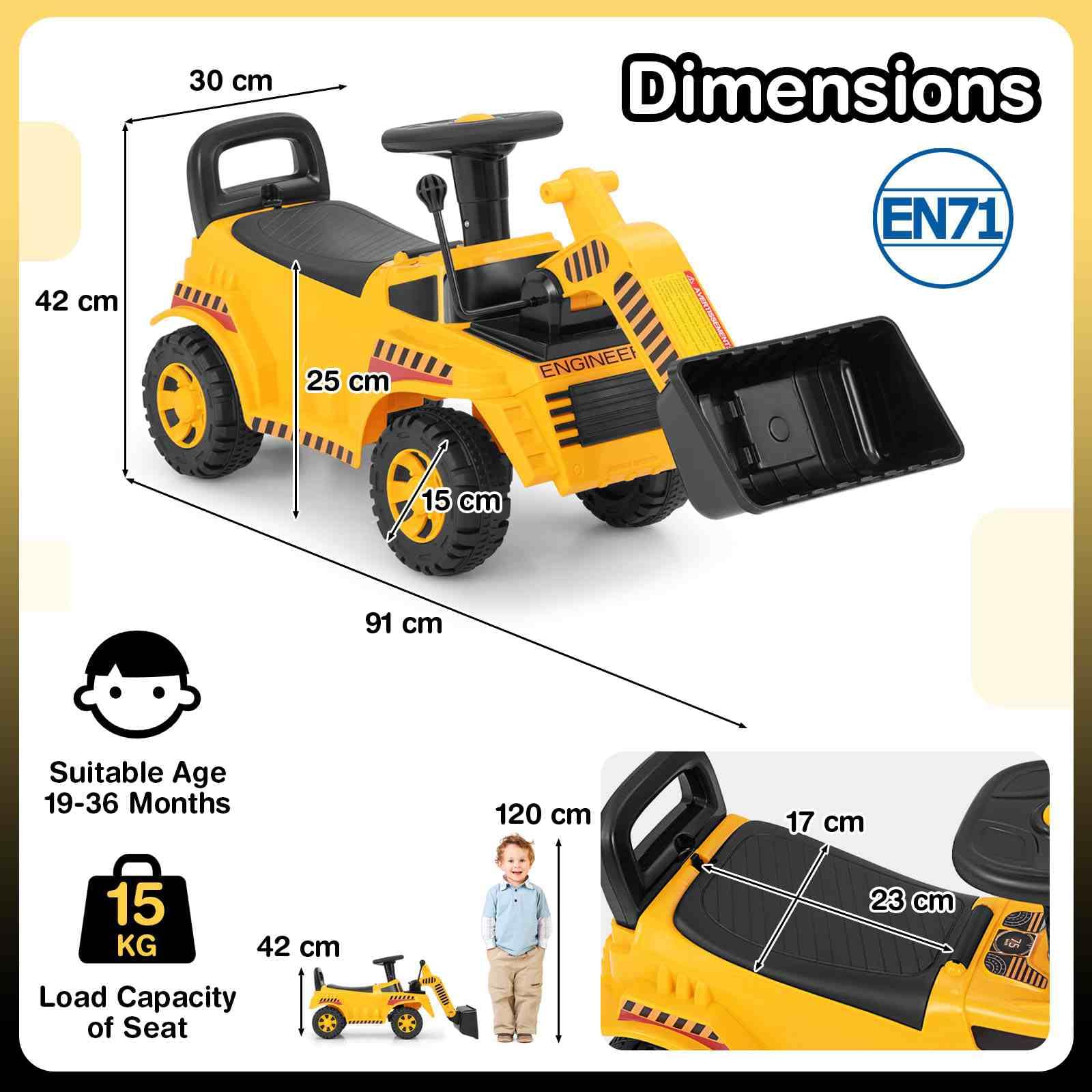 HONEY JOY Ride on Bulldozer, Foot to Floor Construction Vehicle for 19-36 Months Boys & Girls - Image 6