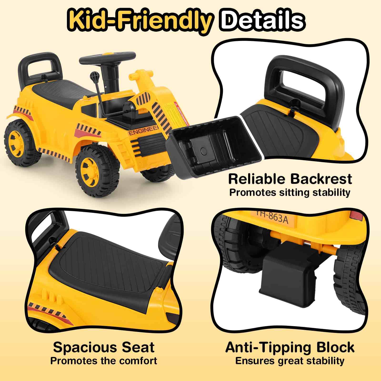 HONEY JOY Ride on Bulldozer, Foot to Floor Construction Vehicle for 19-36 Months Boys & Girls - Image 8