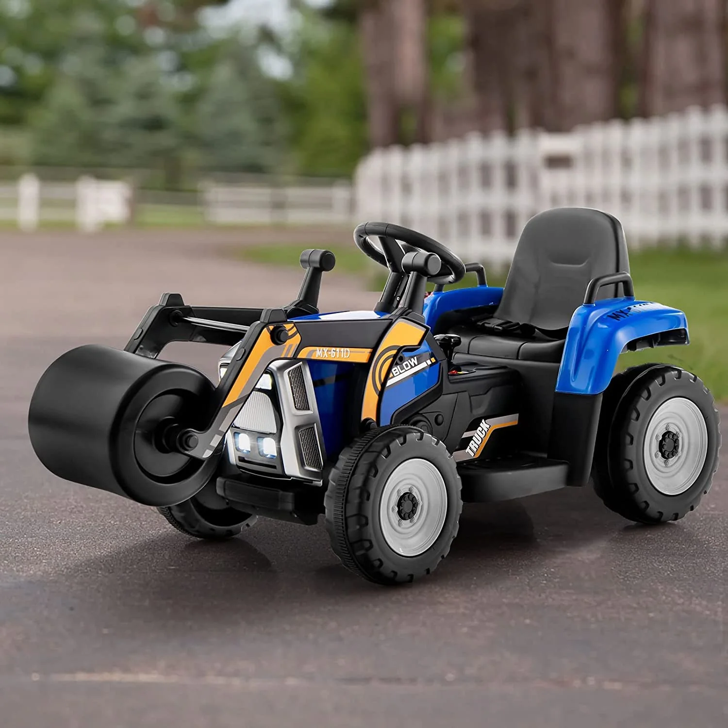 HONEY JOY Ride on Car, 12V Road Roller with Remote Control, Battery Powered Electric Tractor w/Adjustable Drum Roller - Image 9