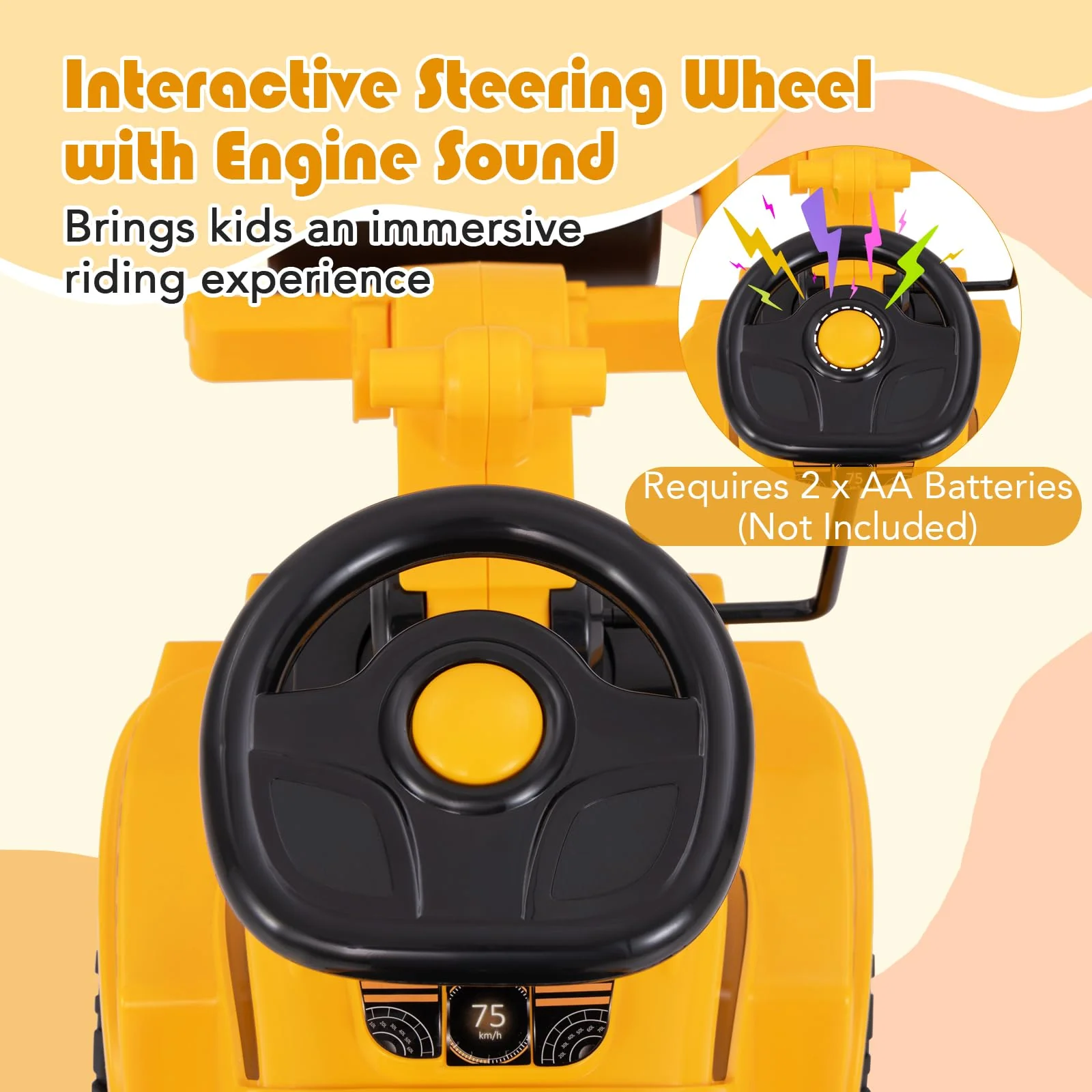 Honey Joy Ride On Road Roller, Toddler Ride On Car with Adjustable Roller - Image 5