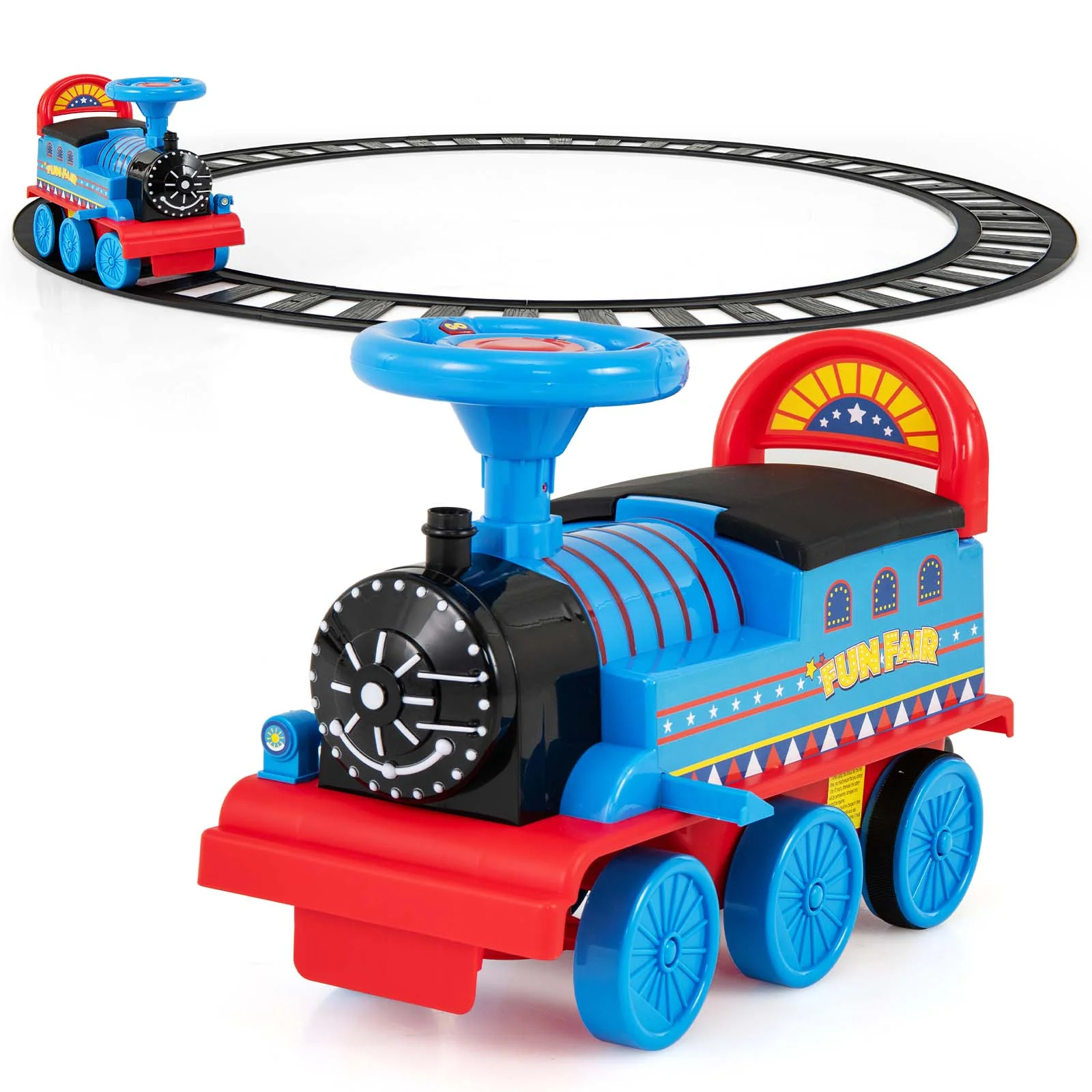 HONEY JOY Ride on Train Track, 6V Electric Ride on Train with Tracks, Storage Seat, Flashing Lights & Music - Image 10