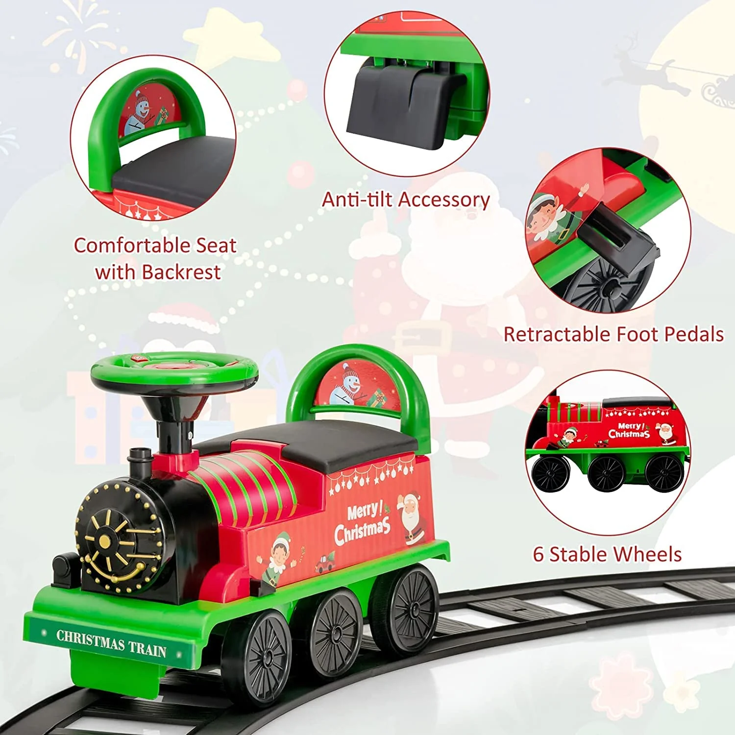 HONEY JOY Ride on Train Track, 6V Electric Ride on Train with Tracks, Storage Seat, Flashing Lights & Music - Image 3