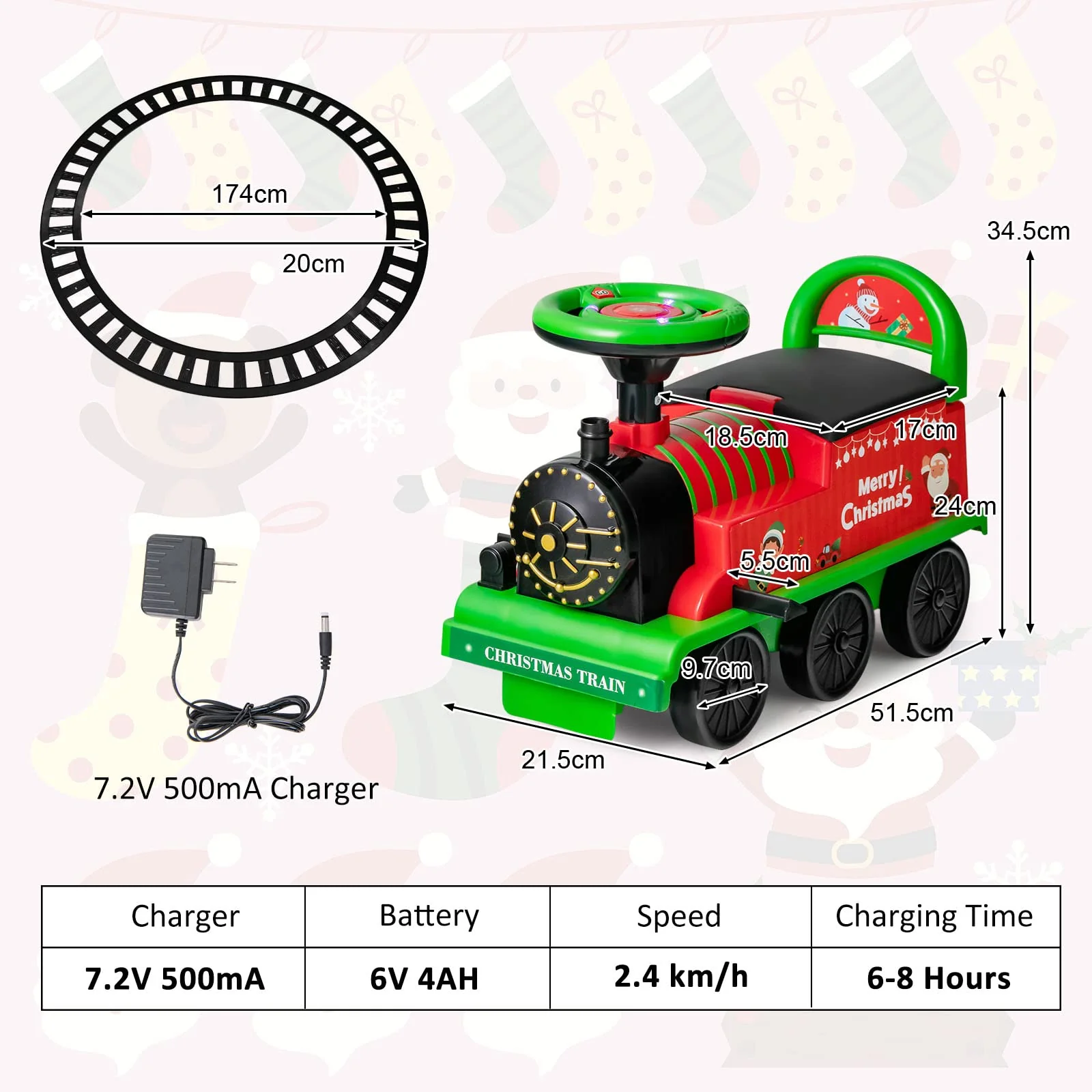 HONEY JOY Ride on Train Track, 6V Electric Ride on Train with Tracks, Storage Seat, Flashing Lights & Music - Image 6