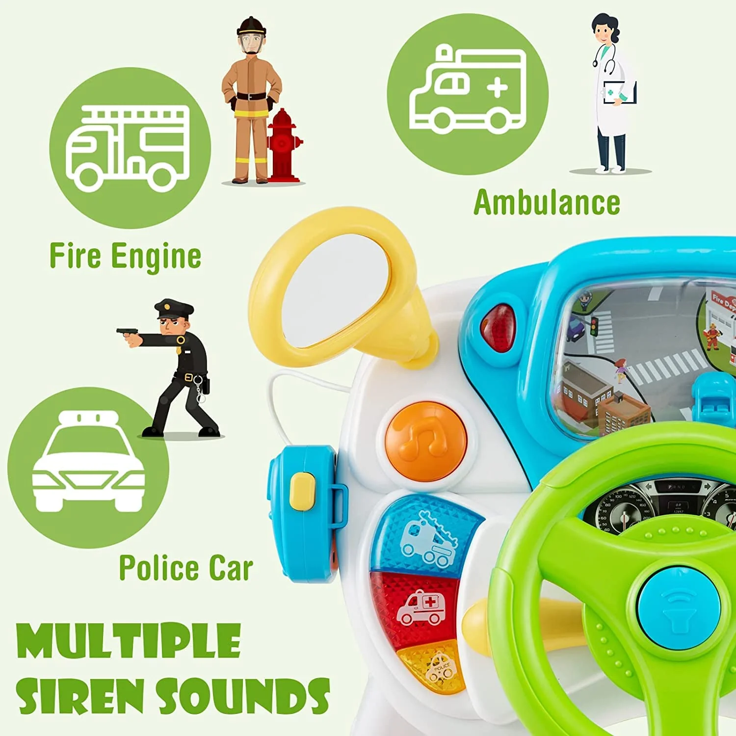 HONEY JOY Steering Wheel Toy, Pretend Play Driving Simulated Toy w/Light and Music, Cyclic Rotary Scene - Image 5
