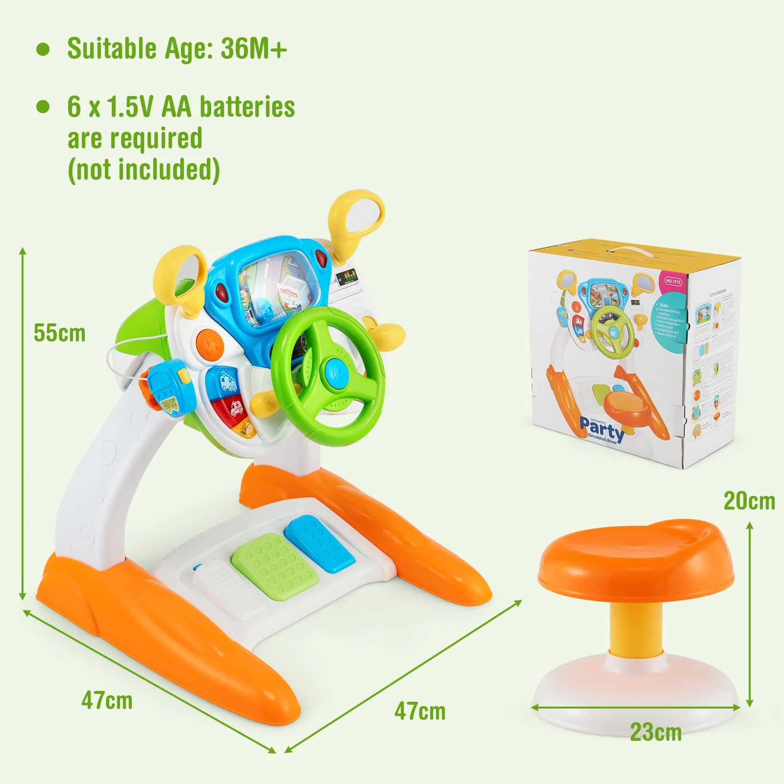 HONEY JOY Steering Wheel Toy, Pretend Play Driving Simulated Toy w/Light and Music, Cyclic Rotary Scene - Image 6