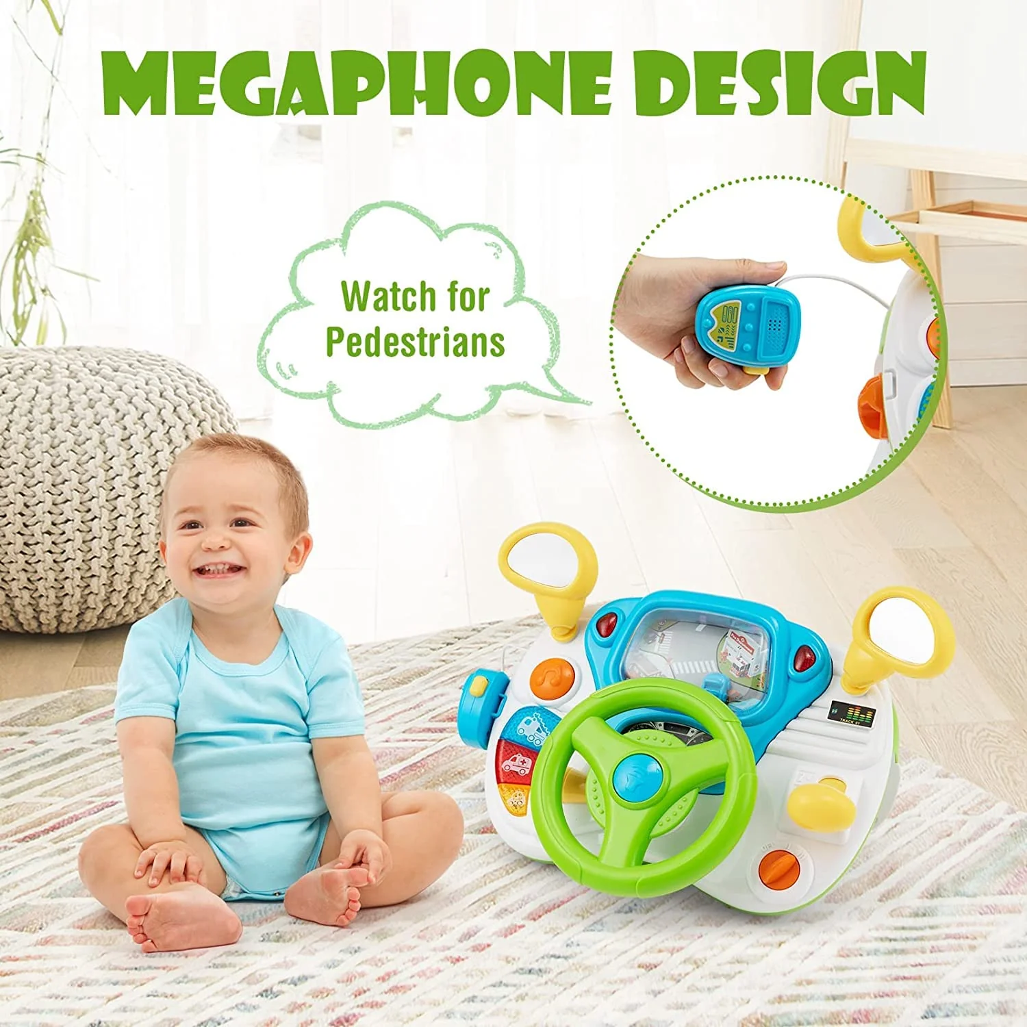 HONEY JOY Steering Wheel Toy, Pretend Play Driving Simulated Toy w/Light and Music, Cyclic Rotary Scene - Image 8