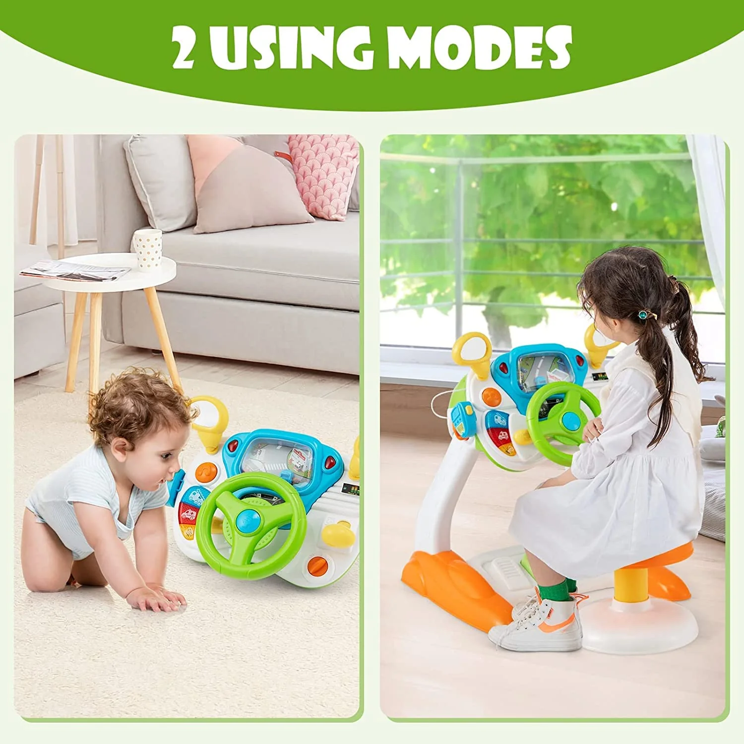 HONEY JOY Steering Wheel Toy, Pretend Play Driving Simulated Toy w/Light and Music, Cyclic Rotary Scene - Image 9