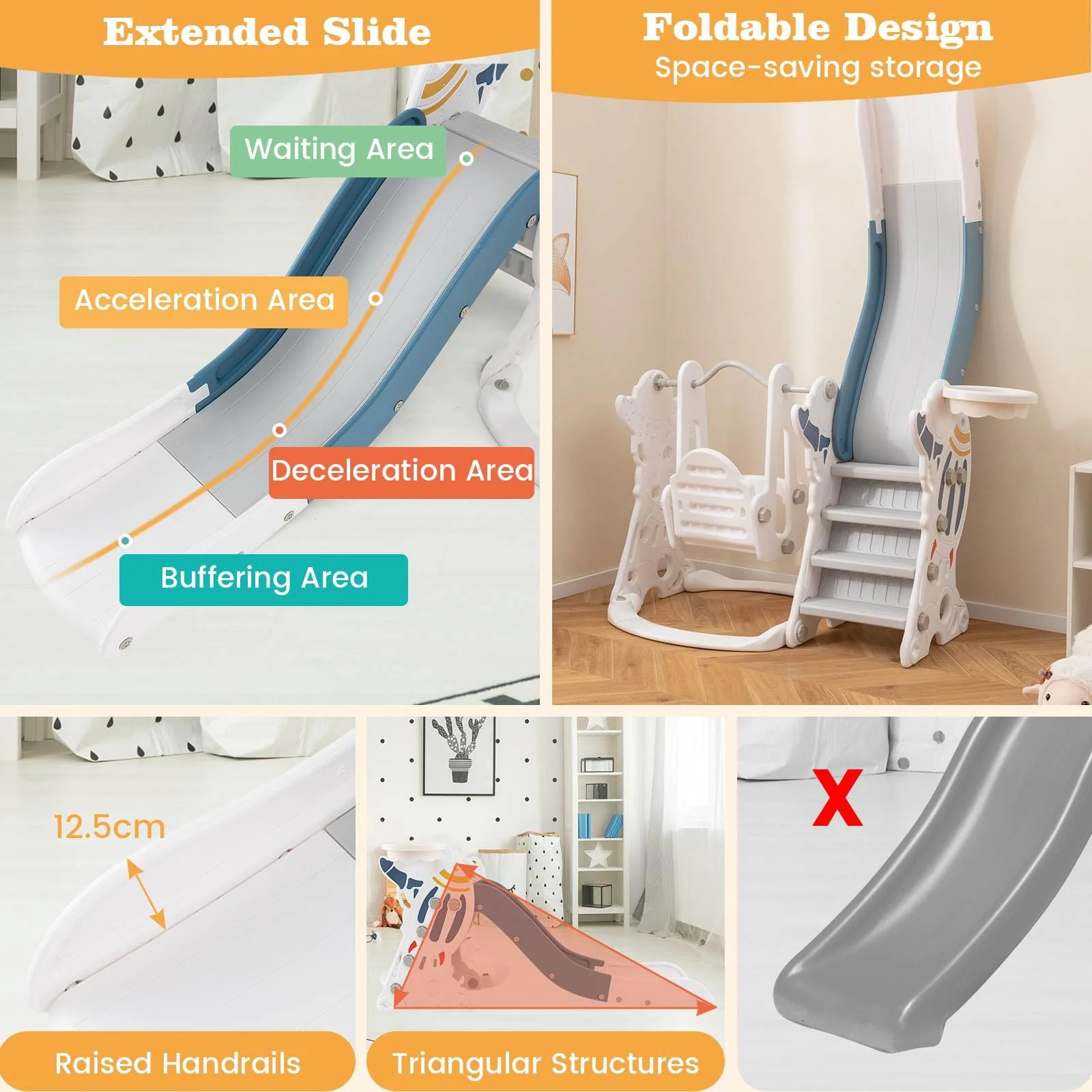 HONEY JOY Toddler Slide and Swing Set, 4-in-1 Indoor Playground - Image 4