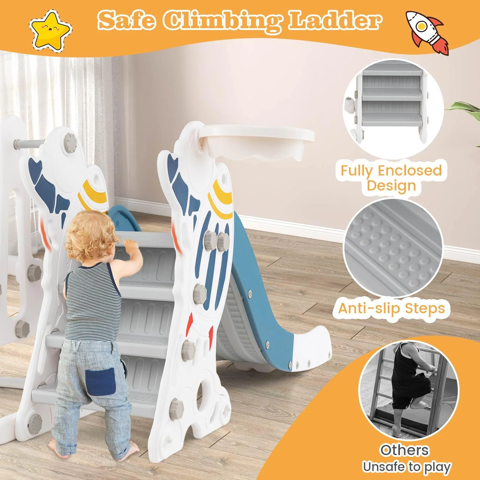 HONEY JOY Toddler Slide and Swing Set, 4-in-1 Indoor Playground - Image 6