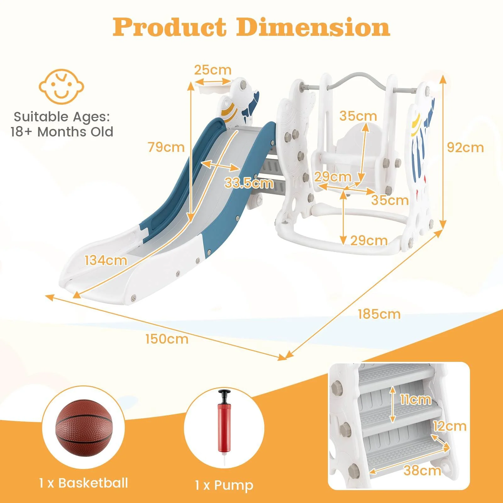 HONEY JOY Toddler Slide and Swing Set, 4-in-1 Indoor Playground - Image 7