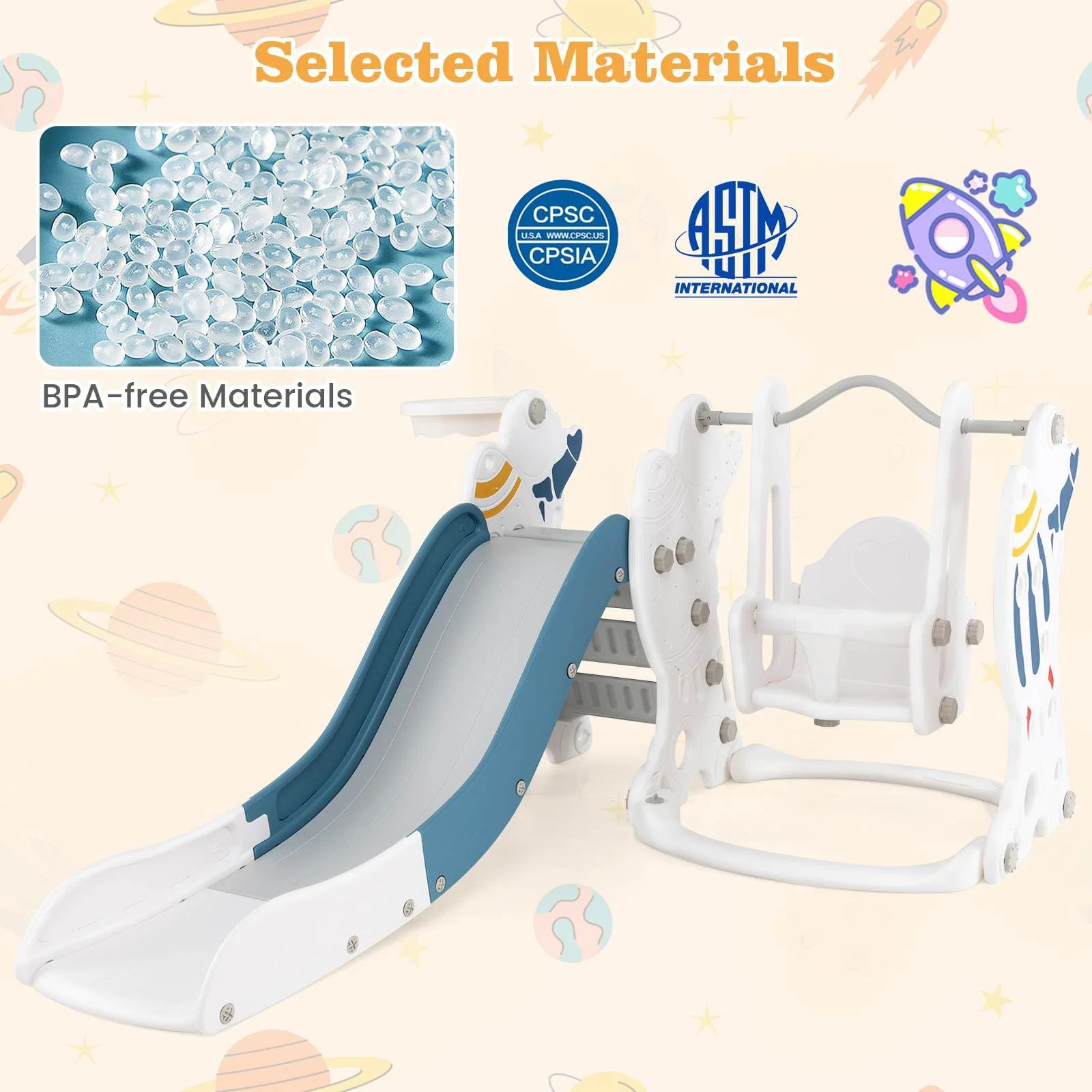 HONEY JOY Toddler Slide and Swing Set, 4-in-1 Indoor Playground - Image 8