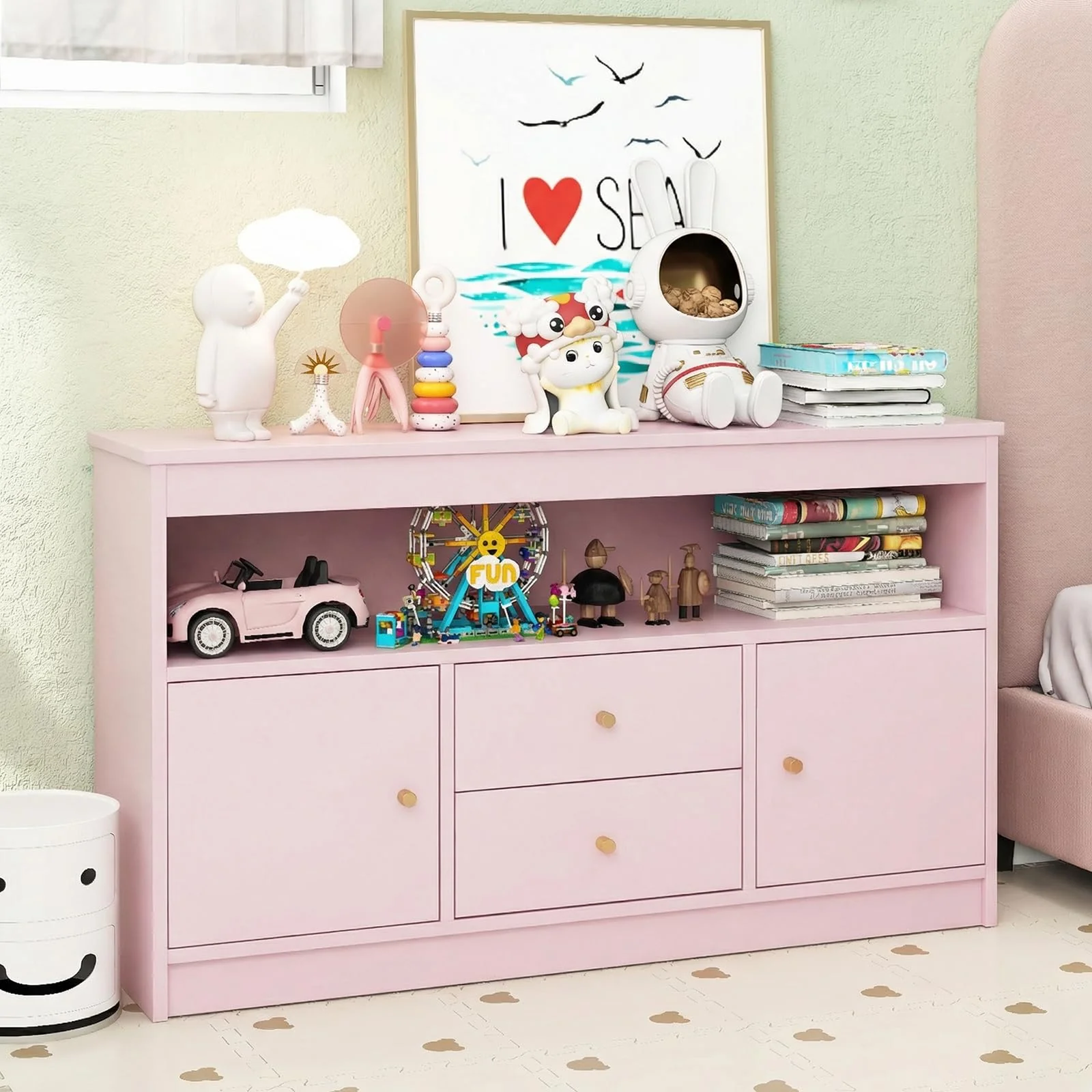 HONEY JOY Toy Storage Organiser for Kids, Storage Chest with 2 Drawers - Image 11