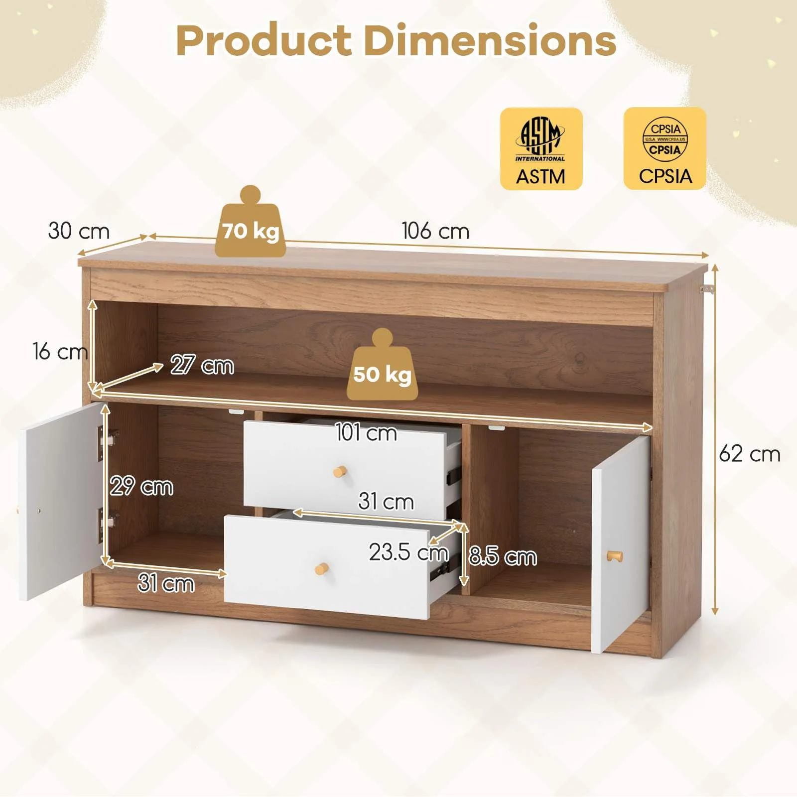 HONEY JOY Toy Storage Organiser for Kids, Storage Chest with 2 Drawers - Image 4