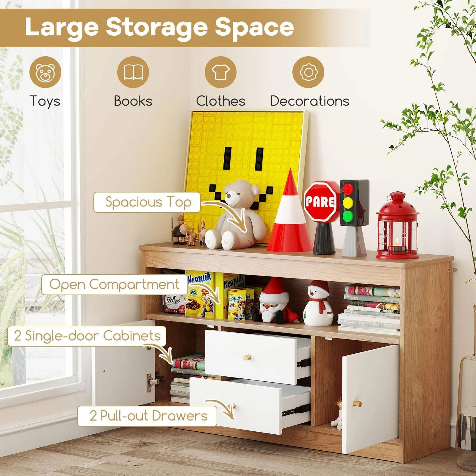 HONEY JOY Toy Storage Organiser for Kids, Storage Chest with 2 Drawers - Image 5