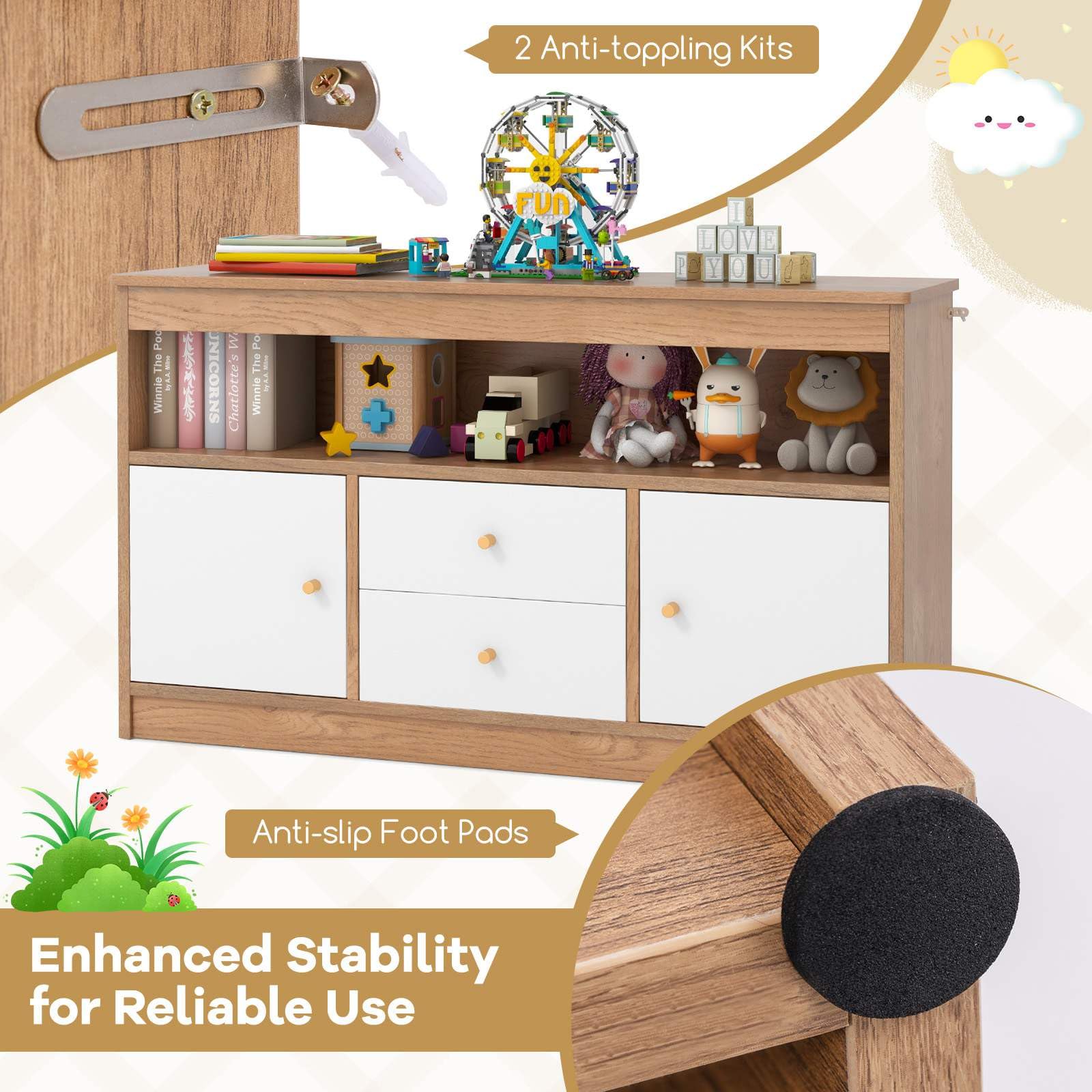HONEY JOY Toy Storage Organiser for Kids, Storage Chest with 2 Drawers - Image 6